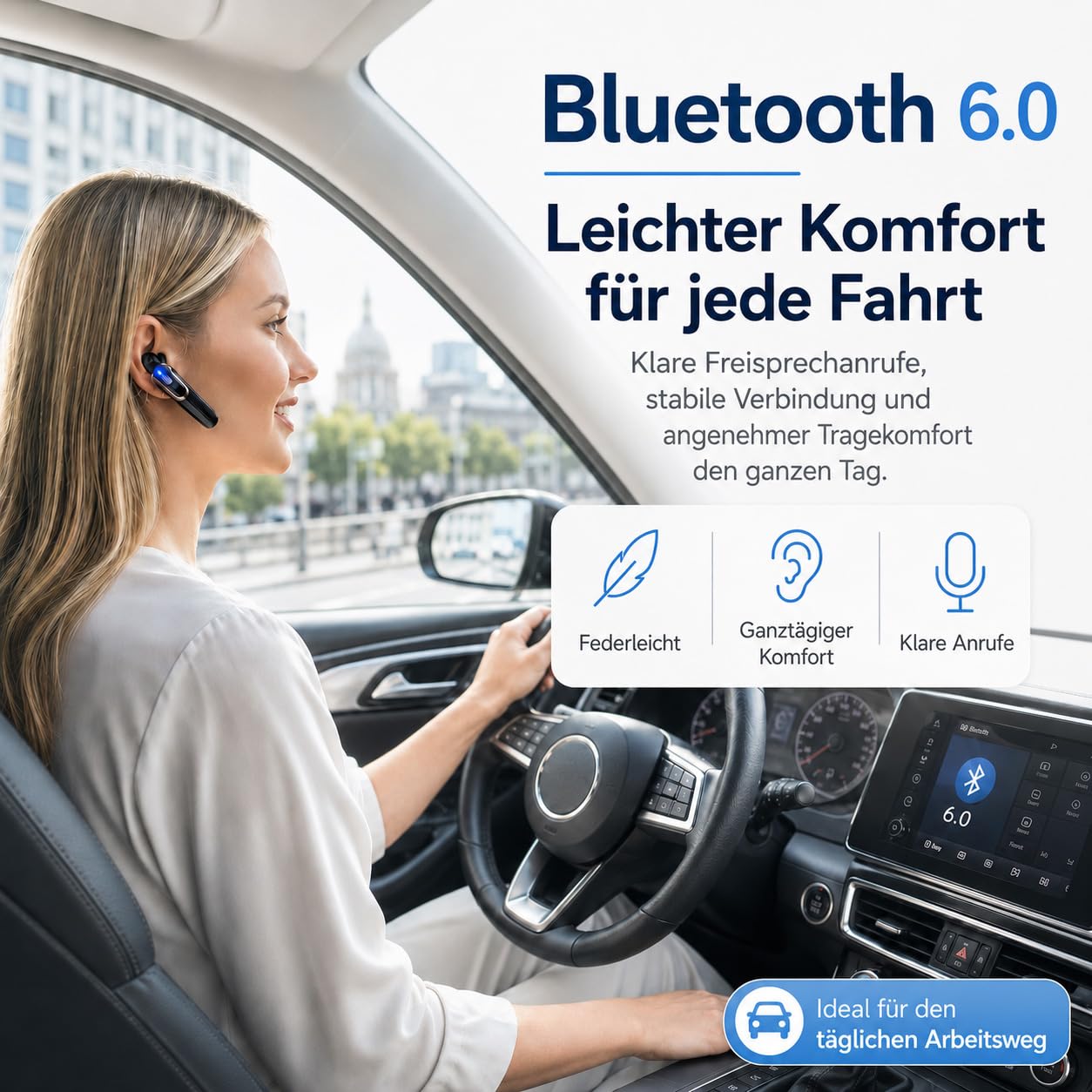 Micool Cuffie Bluetooth V6.0 con cancellazione del rumore AI & 38 ore di conversazione – Auricolari singoli, doppio accoppiamento, auricolare Bluetooth leggero per guida/ufficio/magazzino (nero/oro)
