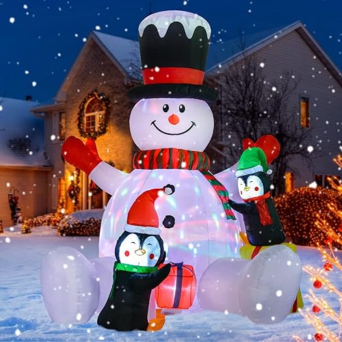 Lvydec Muñeco de nieve inflable iluminado para decoración al aire libre, muñeco de nieve inflable de 7 pies con luces LED giratorias coloridas y 2