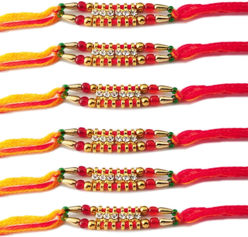 WhopperIndiaSet of 6 Six Diamond Rakhi Rkshabandhan Rakhi for your brother Bracelet Color and Design May Vary
