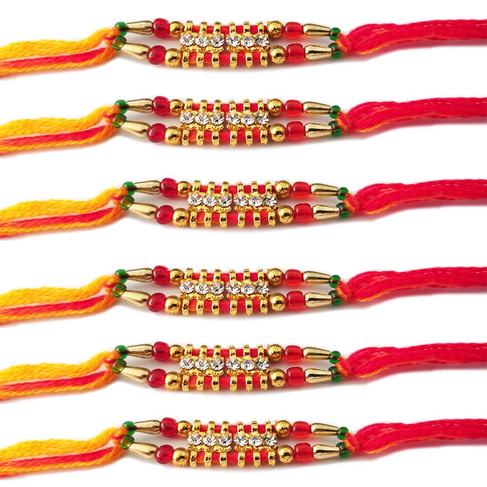 WhopperIndiaSet of 6 Six Diamond Rakhi Rkshabandhan Rakhi for your brother Bracelet Color and Design May Vary