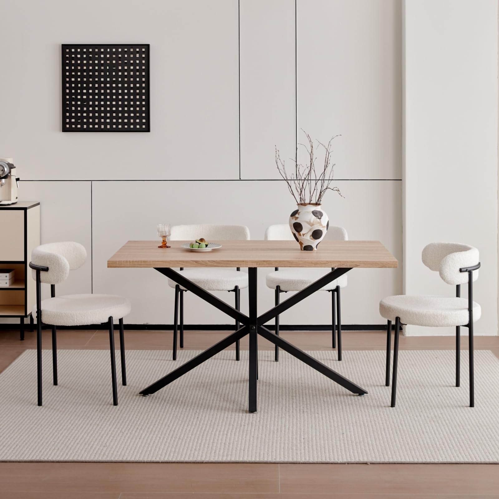 Set di 4 Sedie da Pranzo, Sedia Imbottita in Velluto Teddy, Adatta per Sala da Pranzo, Soggiorno, Camera da Letto, Sala Conferenze - Bianco