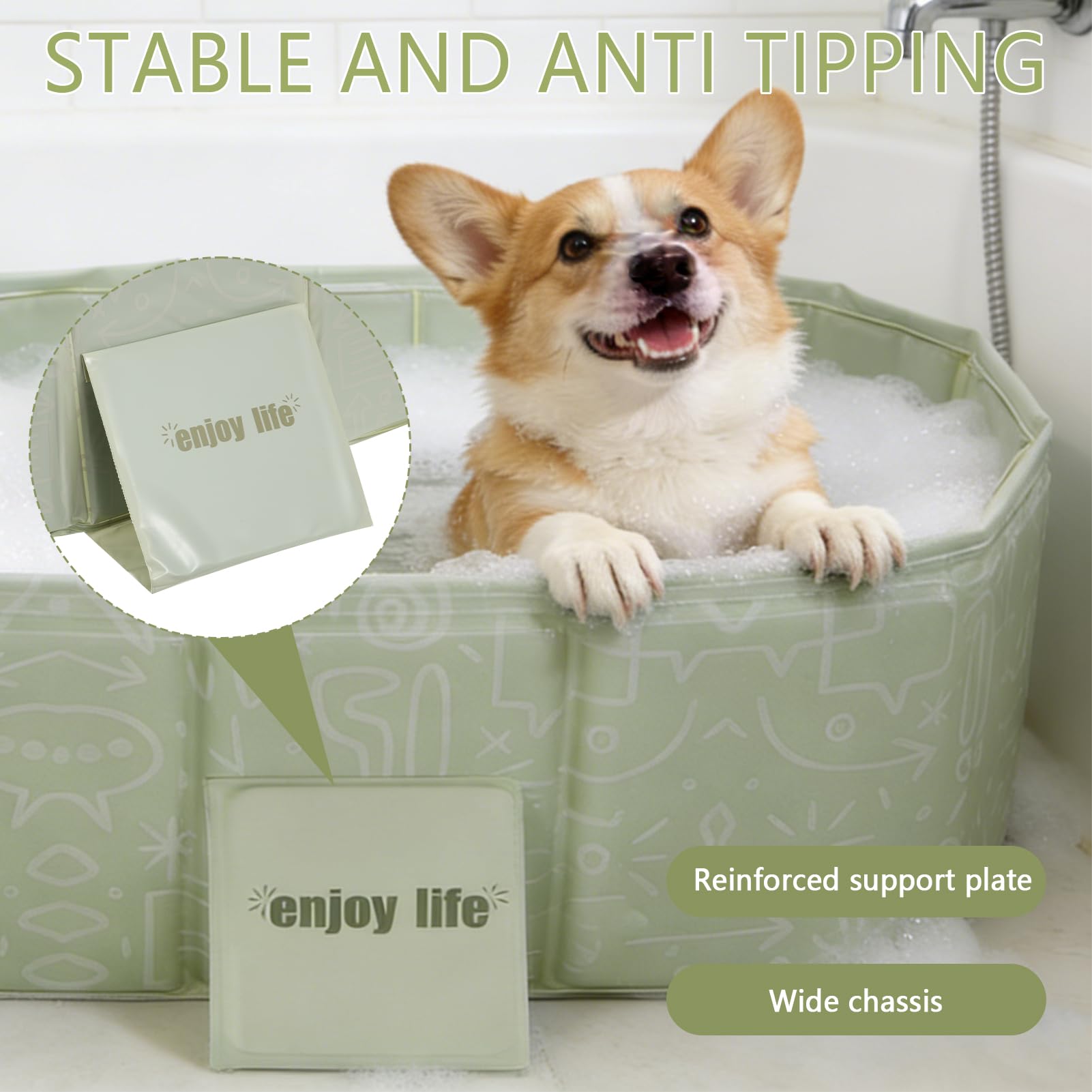 Faltbare Hunde-Badewanne, Pool, zusammenklappbar, 74 x 45 cm, für Hunde und Katzen, PVC, rutschfest, für Welpen, Duschbecken