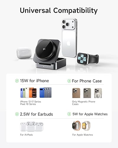 Miniatura 5 de Estación de carga inalámbrica 3 en 1 para Apple, certificado Qi2 de 15 W plegable Mag-Safe Cargador de viaje Base de carga inalámbrica para iPhone