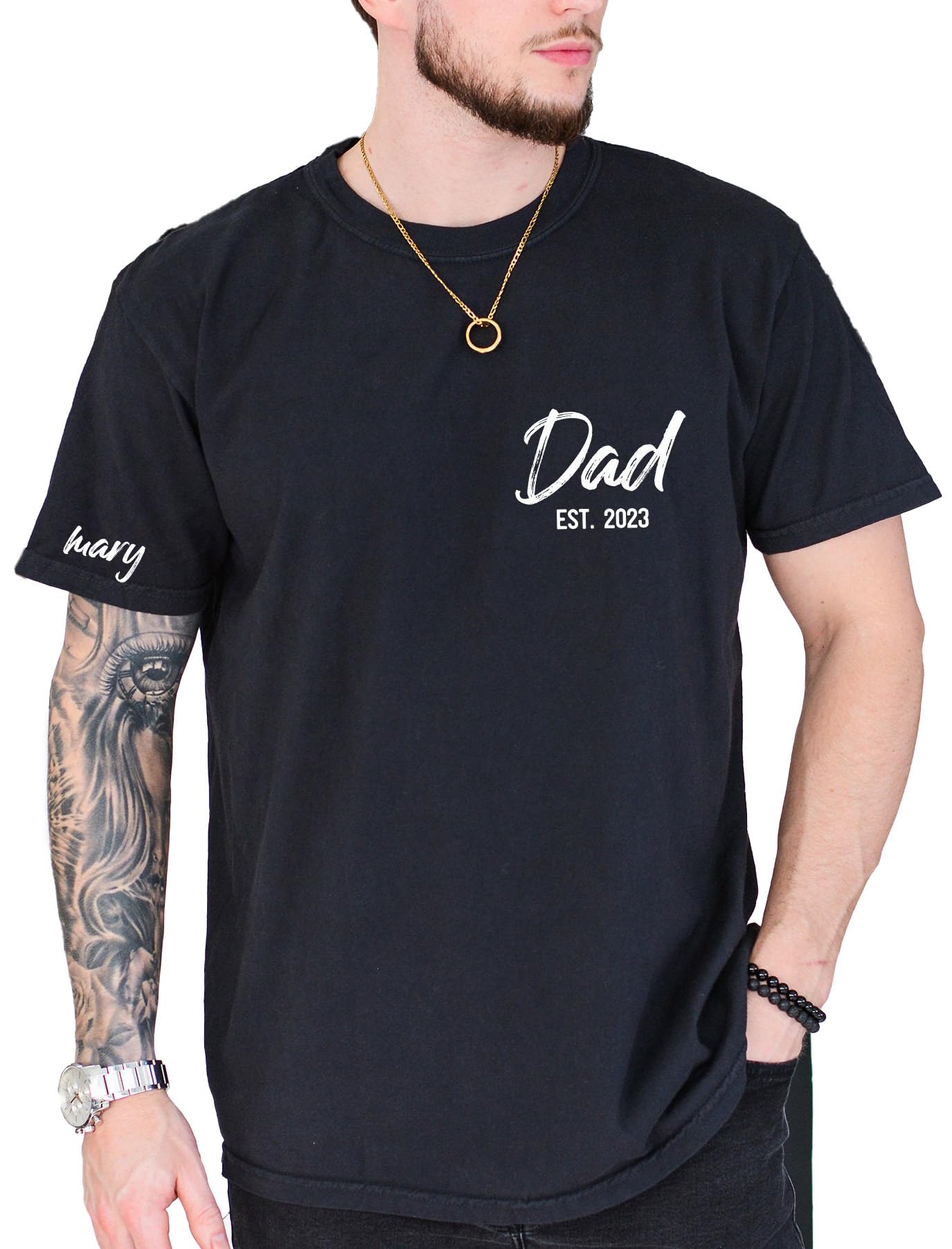 HandmadePersonalized Dad Shirt with Kids Names on Sleeve Custom Dad Tshirt Est 2025 Daddy T Shirt, Gift for Father's Day Birthday Gift for Father from Daughter Multicolor