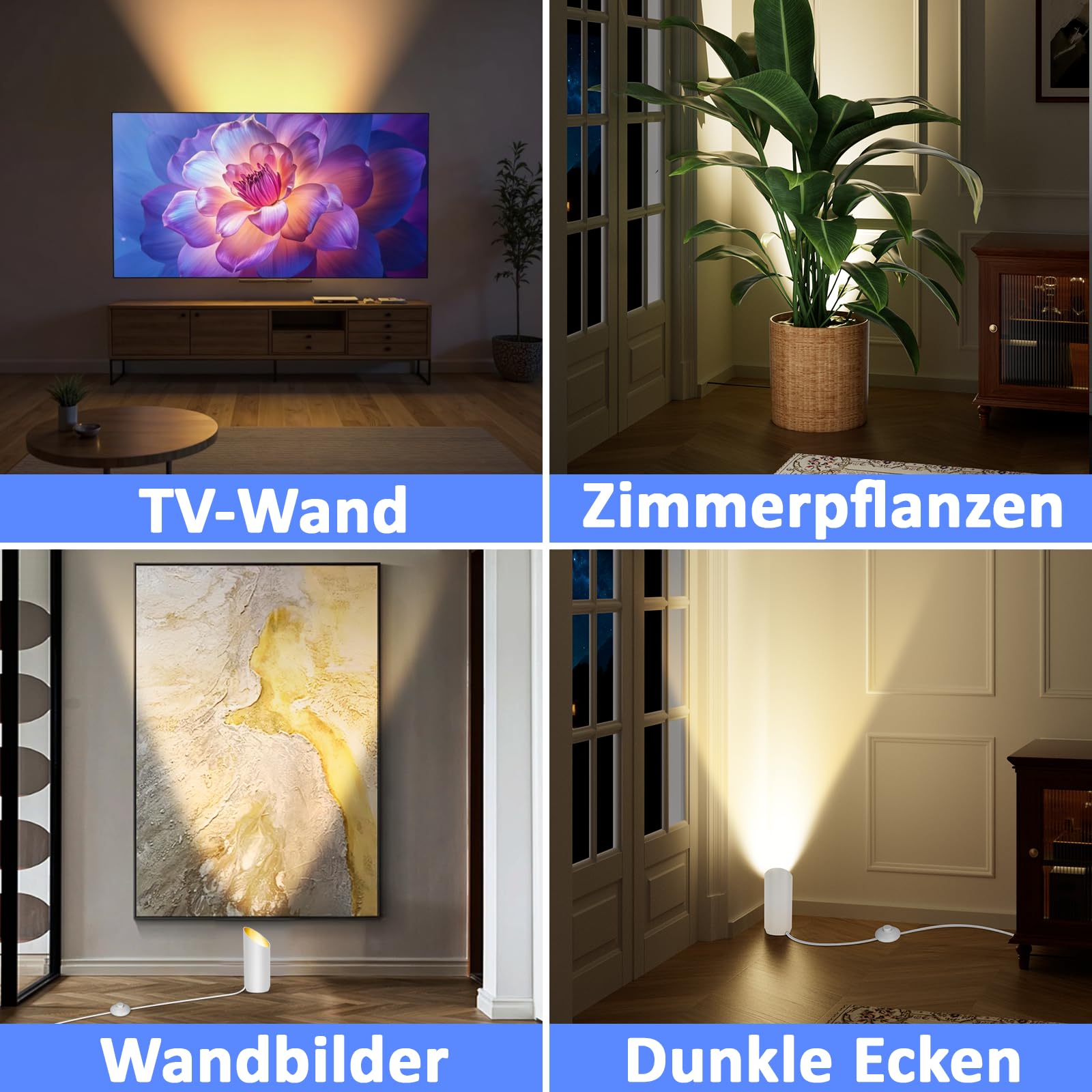 LED Sol Spot – 6W Lampe de Sol pour Intérieur, Noir, 3000K Blanc Chaud, Avec Ampoule GU10 LED 500LM, Spot avec Interrupteur Pied (Blanc, 1 paquet)
