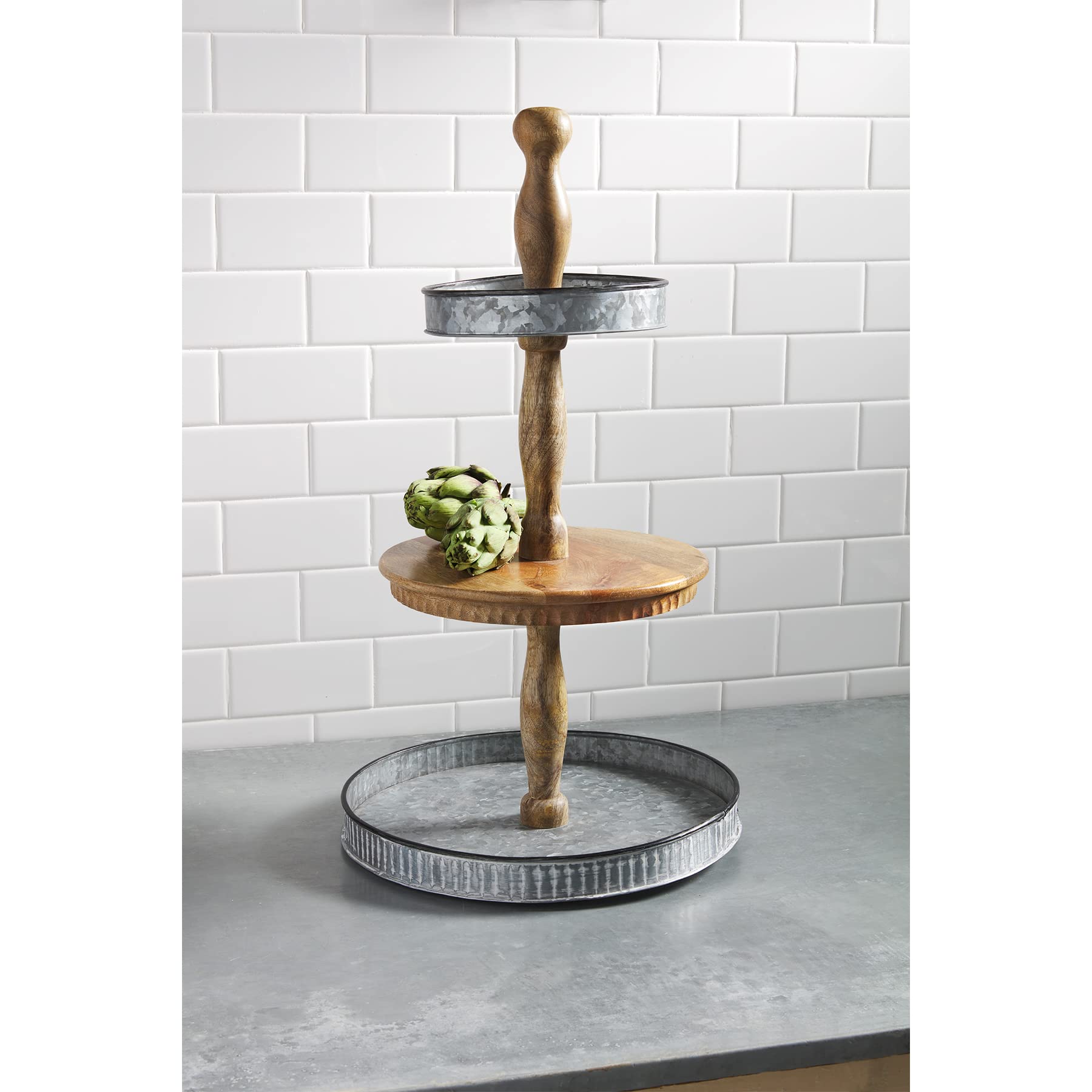Mud Pie 40460010, braun/grau, Tortenheber aus Blech und Holz, 63,5 x 35,6 cm Durchmesser, Zinn/Mangoholz