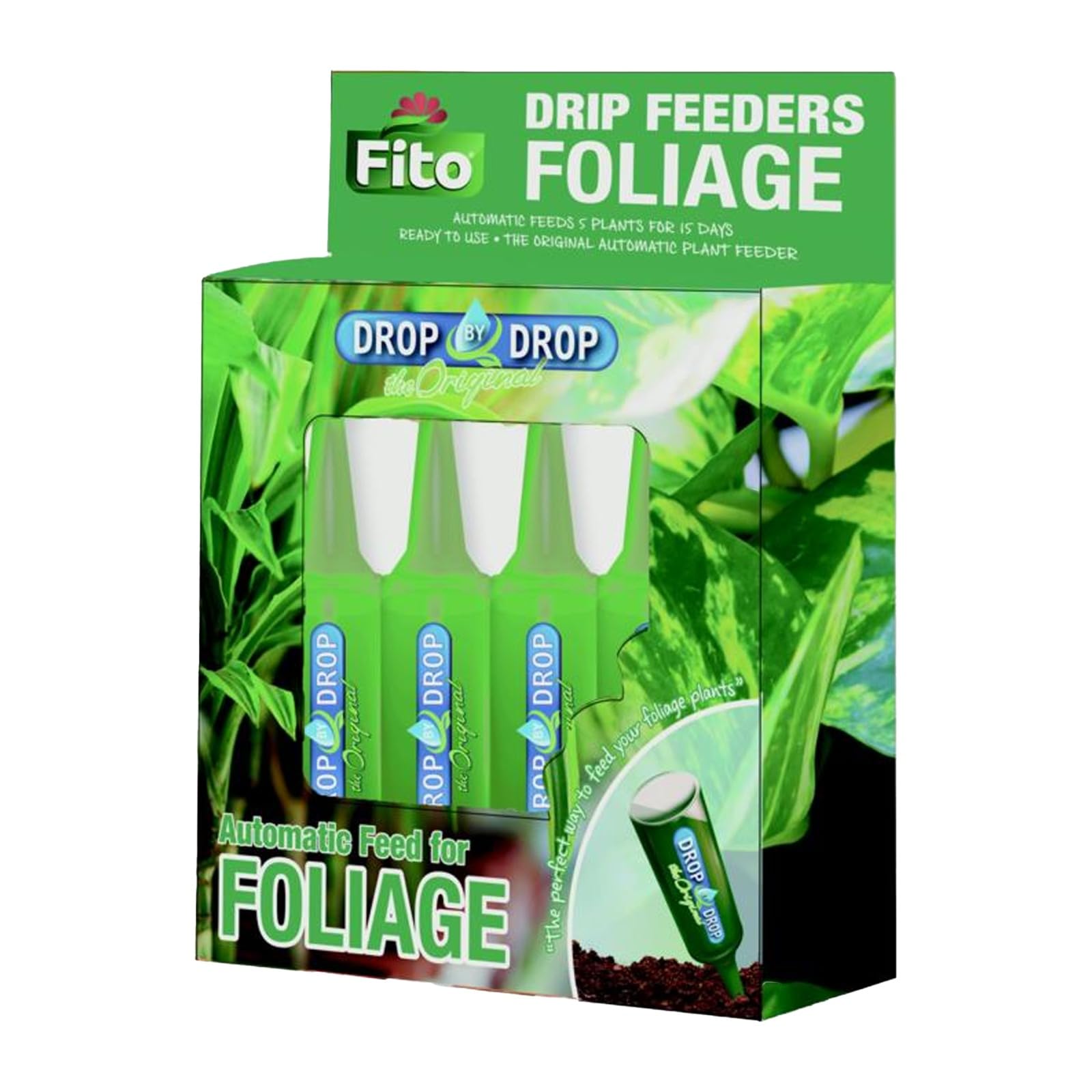 Fito Drip Feeder for Foliage Plants, Automatic Plant Food, Slow Release Liquid Fertiliser, No Mixing, Easy Indoor Plant Feeding Solution, 32ml, (Pack of 5)