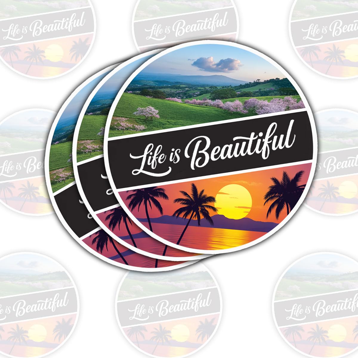 Stickers de motivation Life is Beautiful imperméables pour support lisse lot de 3