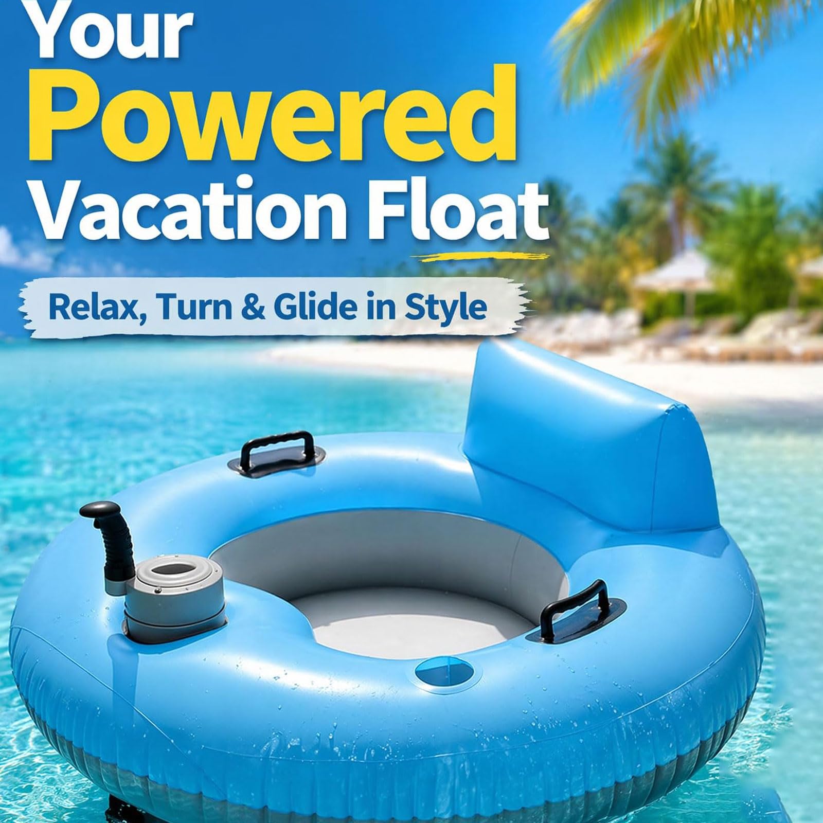 Tumbona motorizada para piscina con bomba de aire eléctrica y portavasos, silla de agua de hélice para lagos y playas, perfecta para vacaciones de verano