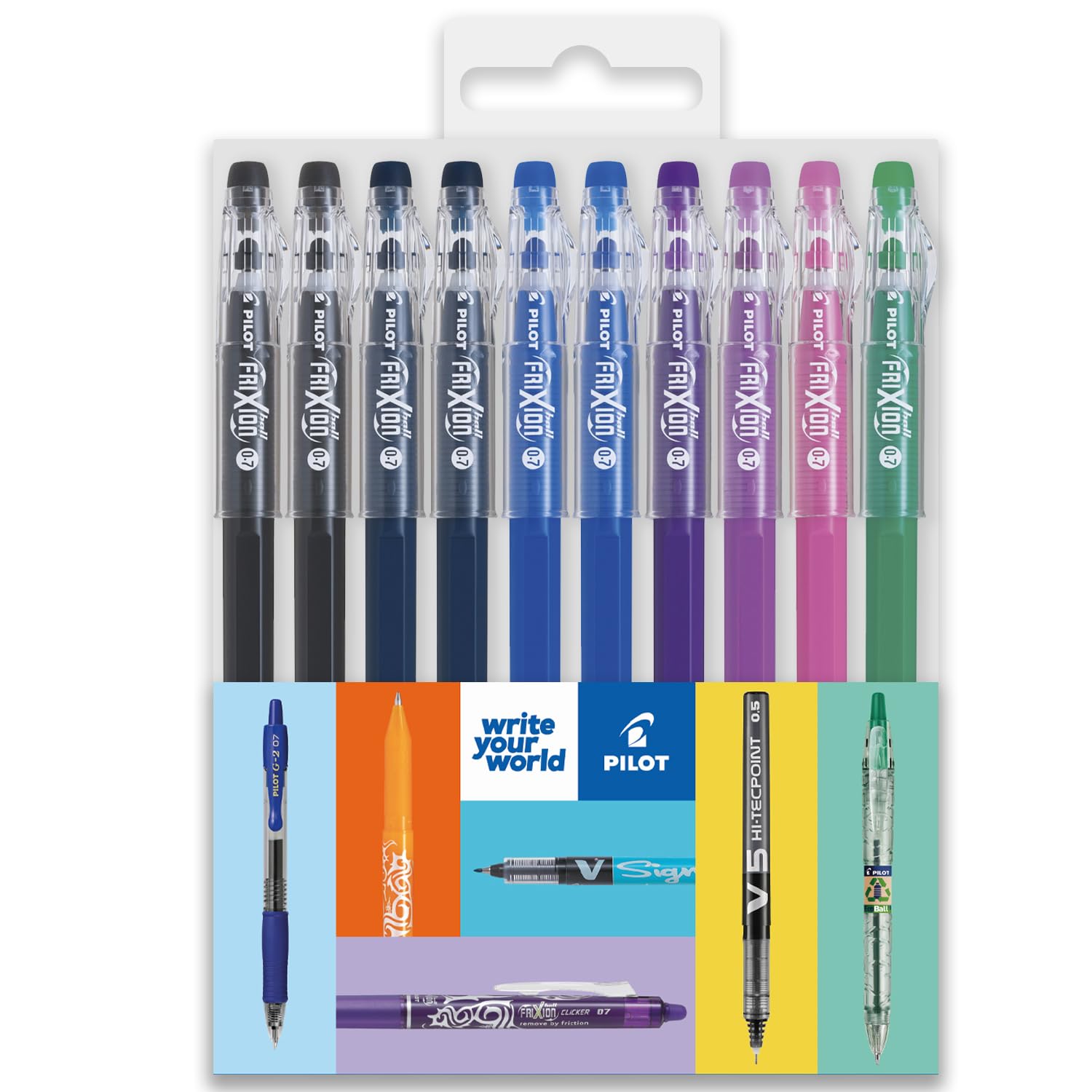 PILOT FriXion Ball Stick 07-0.7mm Nib Tip - Erasable Gel Ink Pens - In Envelope Gift Packaging (Teacher's Wallet of 10)
