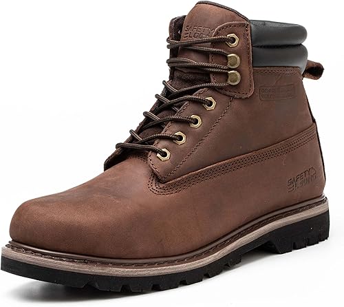 SAFETY LOONG Botas de trabajo con punta de acero para hombre, impermeables, de cuero real, antideslizantes