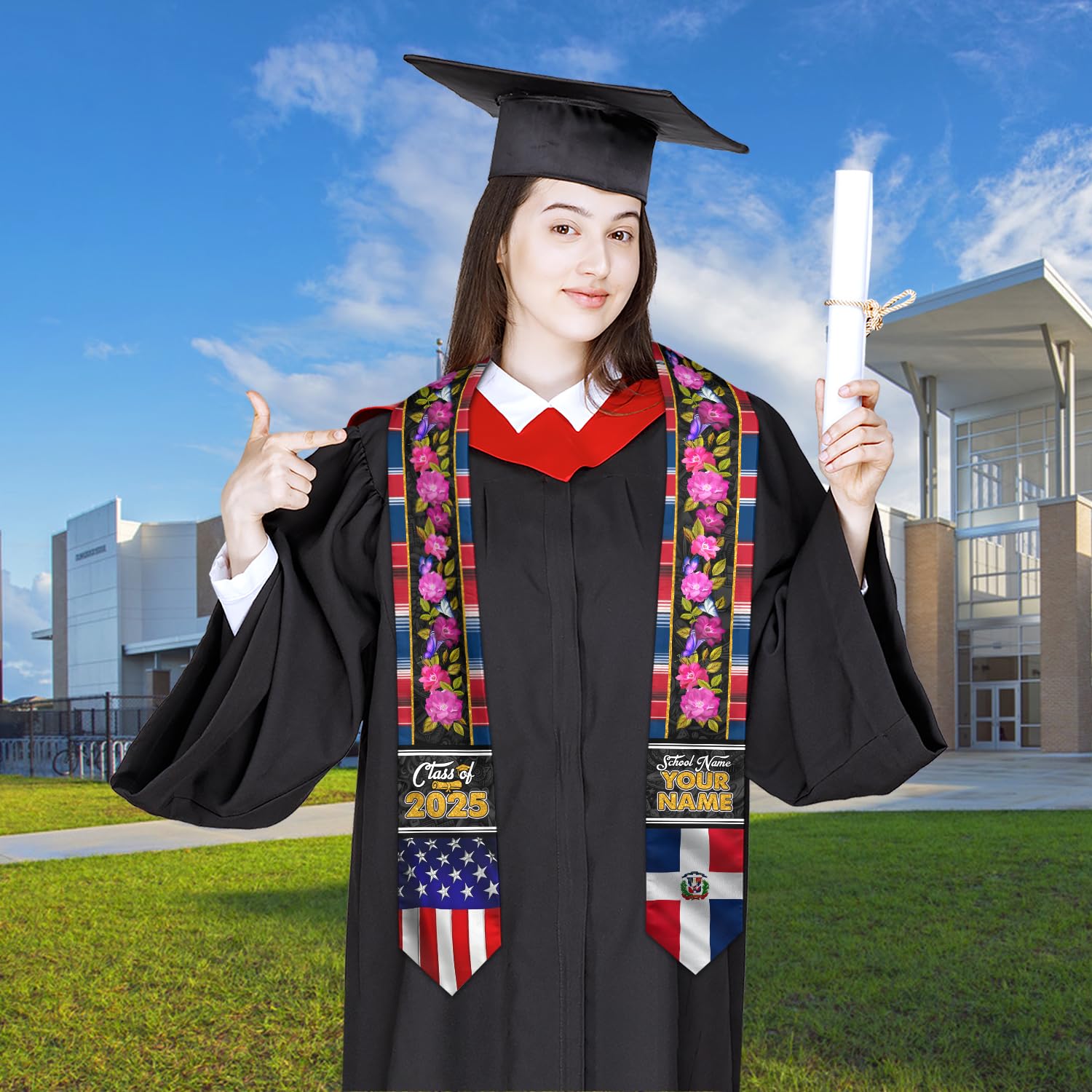 MonkeyVan Personalized Dominican Republic Graduation Sash,Custom Dominican American Flag Stole 2025,Dominican Graduation Sash S101