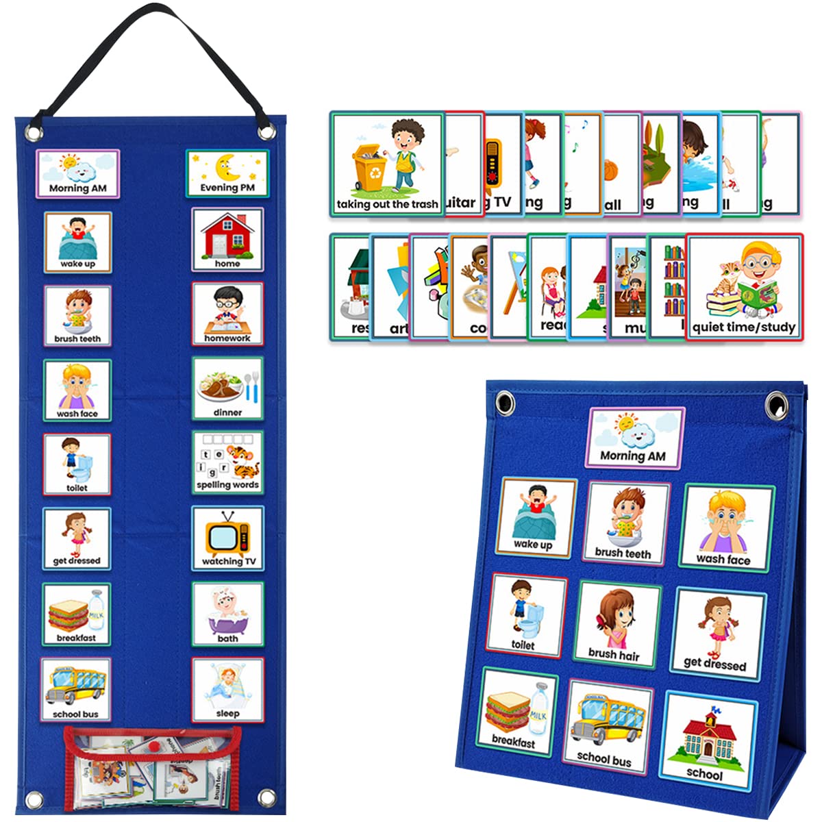 Visual Timetable Daily Planner for Kids,Routine Chart Planner,Learning Aid Tool with 70 Pieces Schedule Cards,Now and Next Board Sensory Equipment for Home & School