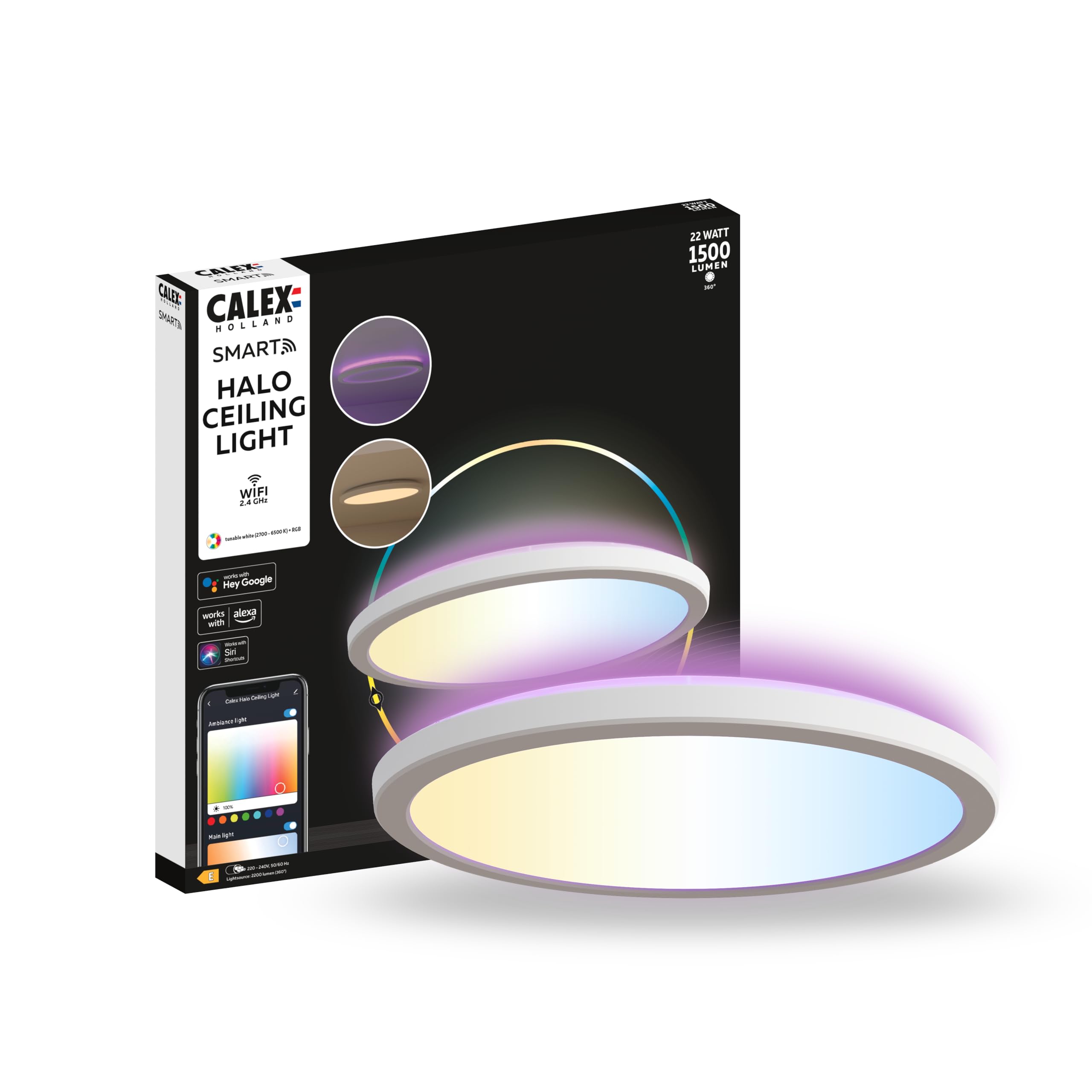 CALEX Smart LED Deckenleuchte Halo, 30 cm, RGB-Farben & kalt- bis warmweiß Licht, dimmbar, WLAN App- & Sprachsteuerung, Weiß