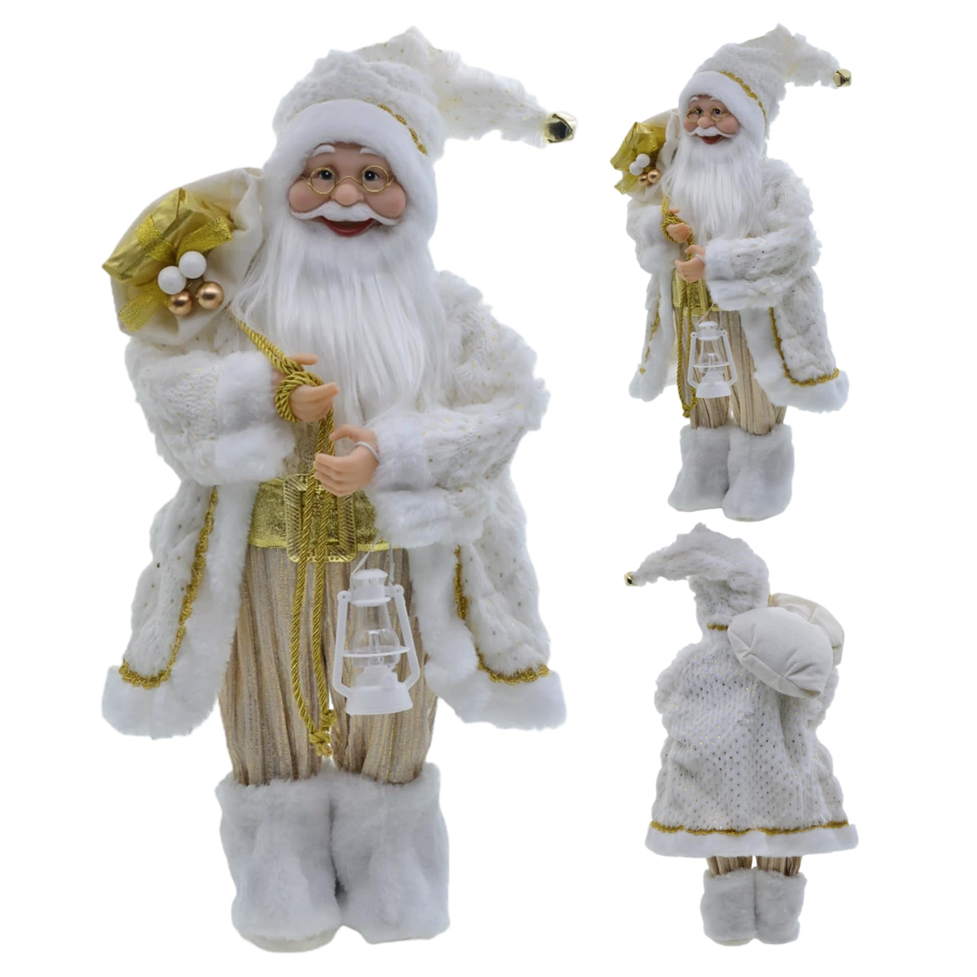 Gcroet Figurine di Babbo Natale Figurine di Natale in piedi da 18 pollici con vestiti dorati e bianchi per decorazioni per la casa per feste da tavolo, mensole del camino, Vecchio.