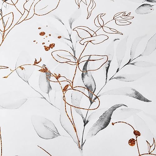 Miniatura 6 de WONGS BEDDING Juego de edredón botánico de 7 piezas, tamaño matrimonial, diseño floral reversible en una bolsa, color gris y dorado con hojas (1