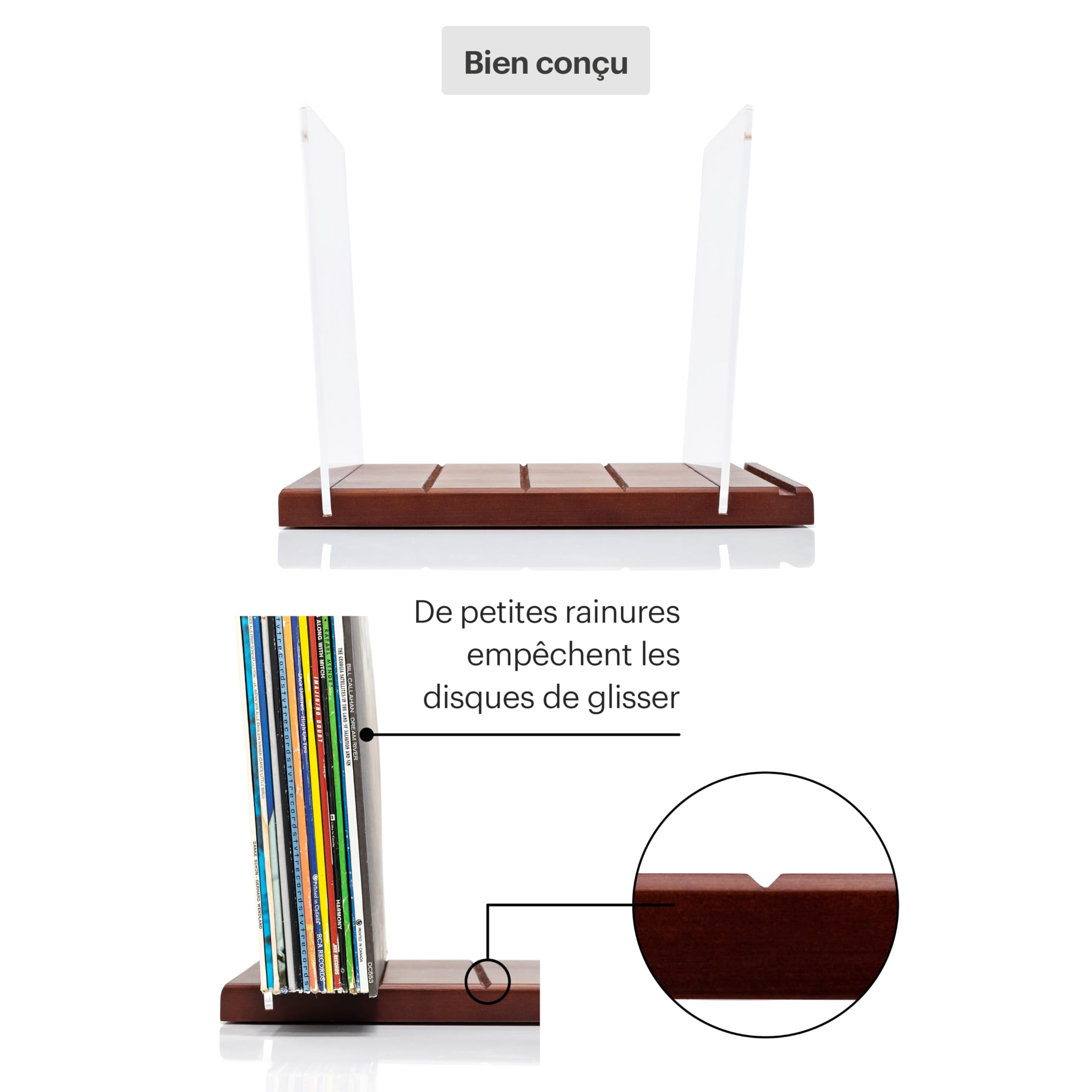 Etagère Pour Disques Vinyles - Un Porte-Disques Au Design Minimal - Capacité De 50 Lp - Avec Une Rainure D'affichage À L'avant (Marron)