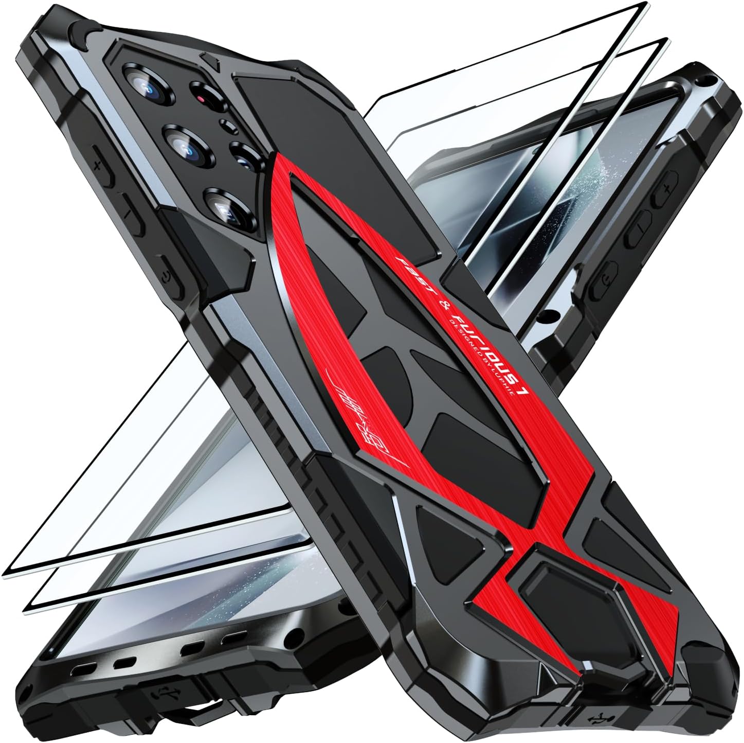 Lunivop for Samsung Galaxy S25 Ultra Case 6.9 '' Metal Hard Phone Case Cover Case para Screw with Camera Protection Heavy Duty metalicas Military Grade Black Red - Image 5