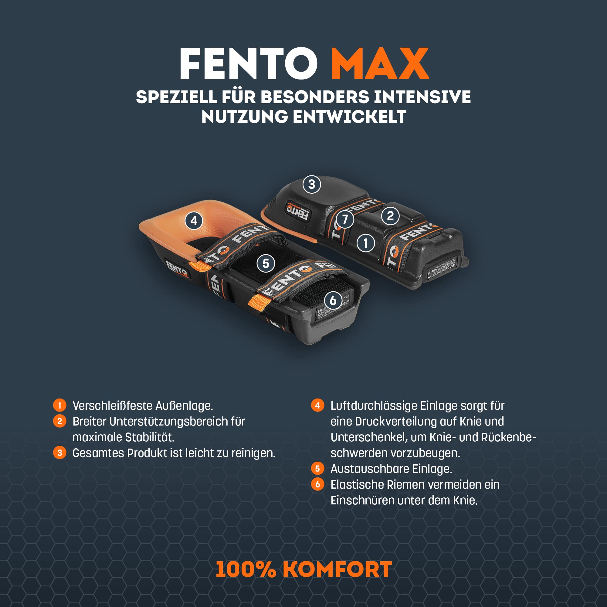 FENTO MAX | Extra hohe Premium Knieschoner für Profis im Baugewerbe, Boden- und Fliesenleger und Landschaftsbauer | Perfekte Ergonomie | 100% Komfort | Maximale Unterstützung