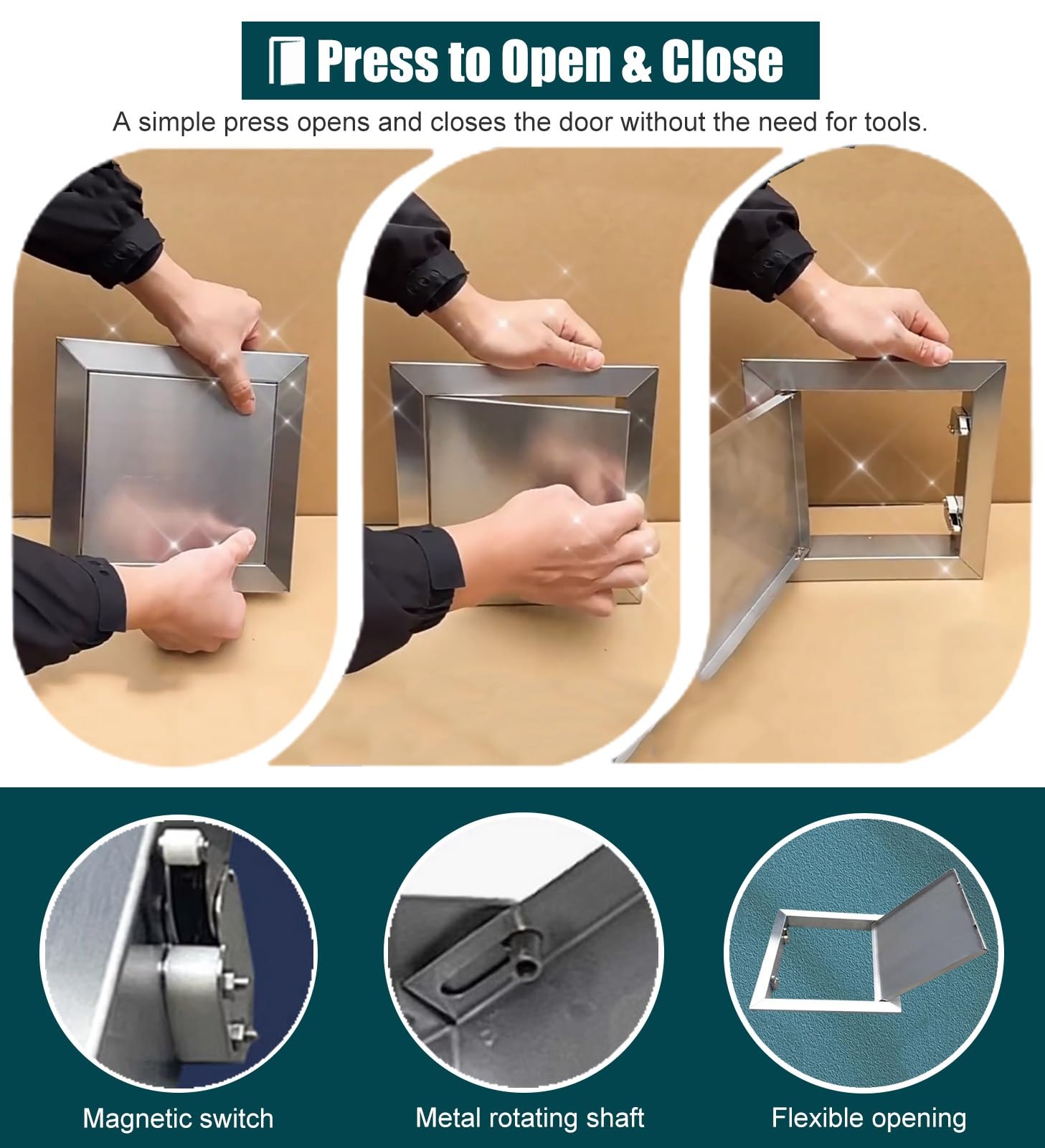Pannello di accesso al pavimento in acciaio inox, sportello di ispezione push-to-open per un facile accesso a impianti idraulici e di chiusura dell'acqua, copertura per case e aziende, ideale per