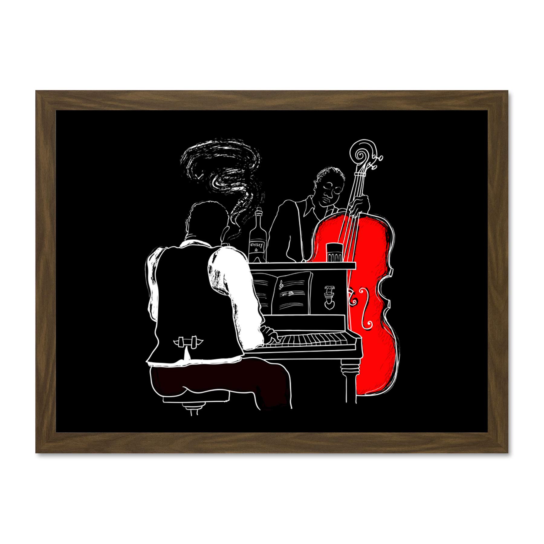 Wee Blue Coo Musicians Jazz Piano Illustration Large Framed Art Print Wall Poster 18x24 inch