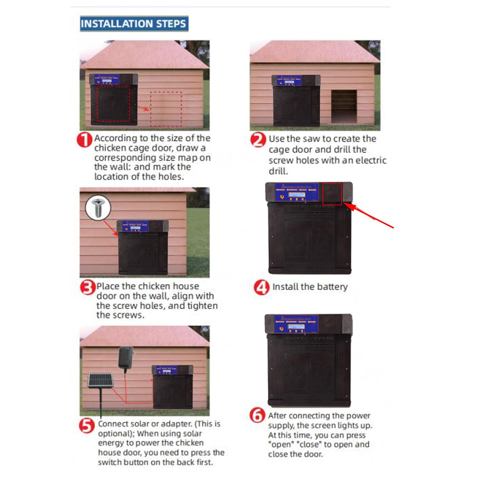 Porta automatica per pollaio con telecomando e sensore di luce, impostazione del timer, apriporta automatico per pollai per polli, anatre e oche, funzione di sicurezza (Marrone scuro)