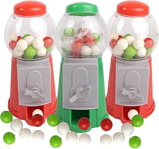 Sweetzo - Mini Christmas Gumball Machine, Festive Bubble Gum Dispenser, Collectible Stocking Stuffer Gifts (Pack of 3)