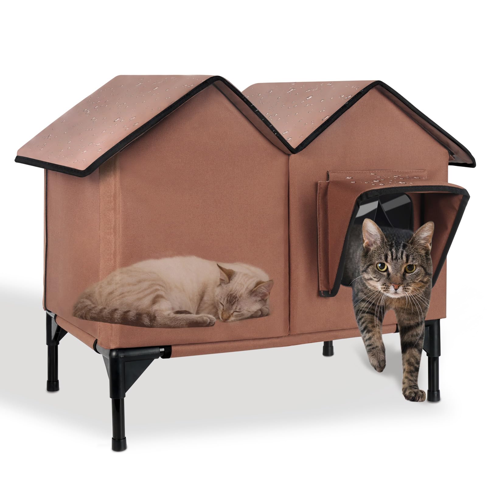 Katzenhaus im Freien, Große wasserdichte isolierte Katzenkennel mit erhöhter Basis, Winterhaus für Indoor-Katzen und kleine Hunde im Freien, Wilde Katzenschutz für mehrere Katzen, Braun