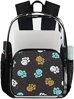 Mochila transparente com estampa de pata de cachorro, bolsas para livros resistentes, pegadas de cachorro coloridas mochila transparente à prova d'água mochila transparente de PVC com alça de ombro reforçada para escola, trabalho, viagens, Multicor