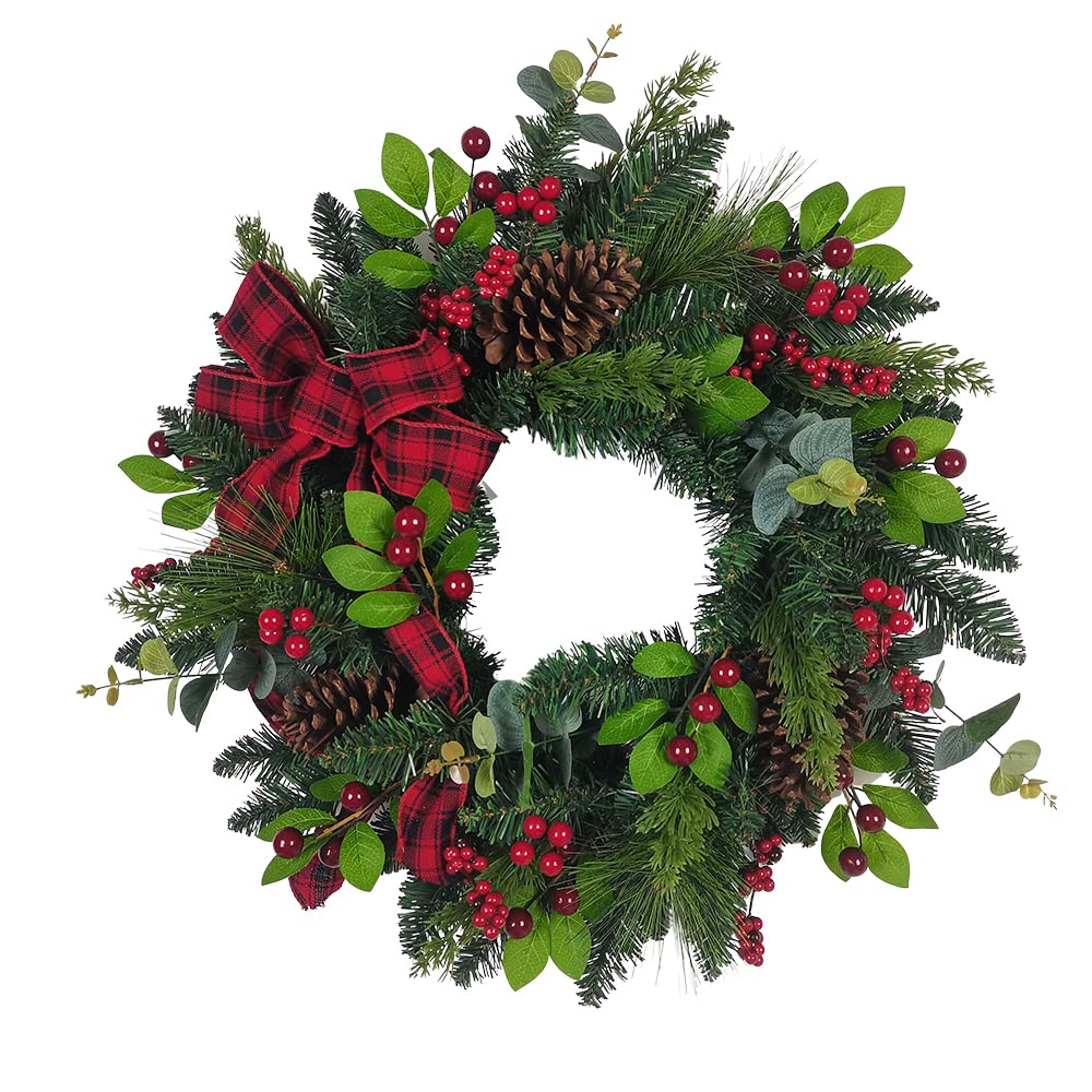 Kurt S. Adler Berries and Pinecone Ribbon Wreath, 24-Inch, Multicolored
