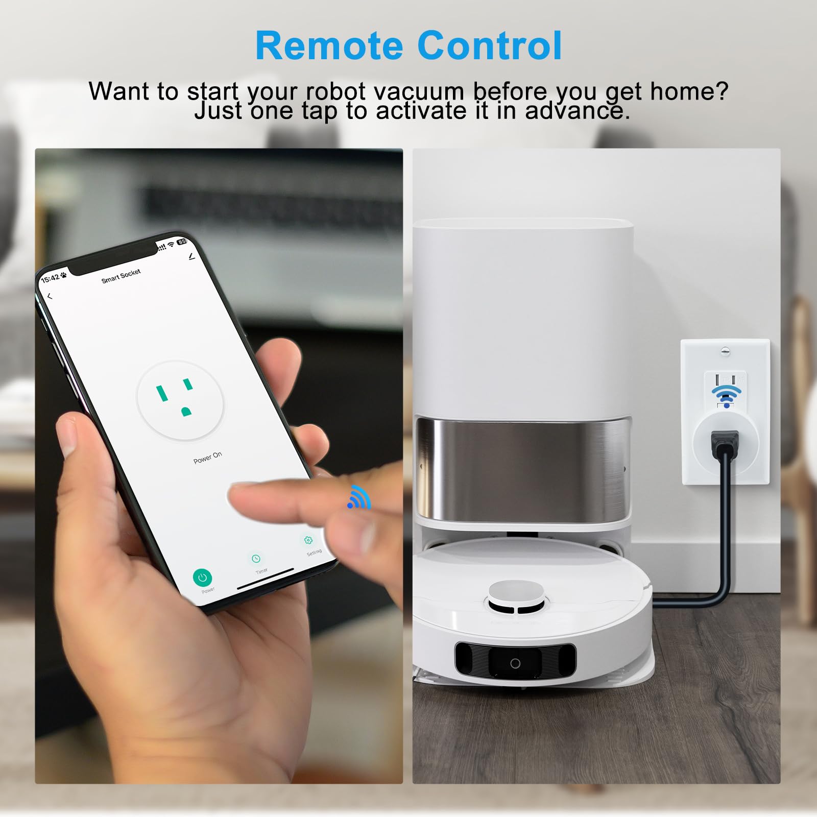 WiFi Smart Outlet Plug with Remote GreenCycle Electric Smart Plug with Wall Switch Compatible with Alexa and Google — view 6