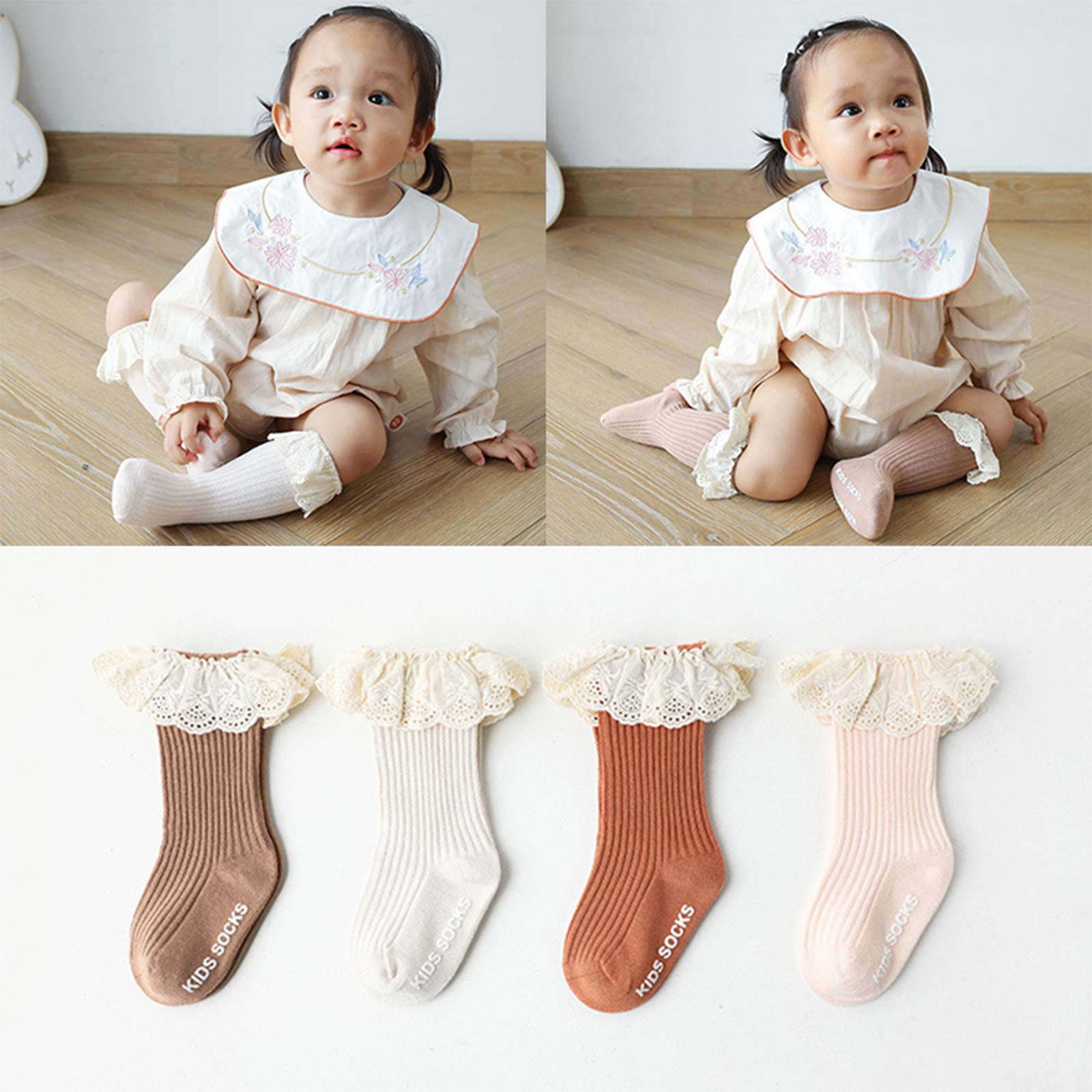 5 Paar Baby Mädchen Kniestrümpfe - Weiche Baumwollsocken Mit Schleife