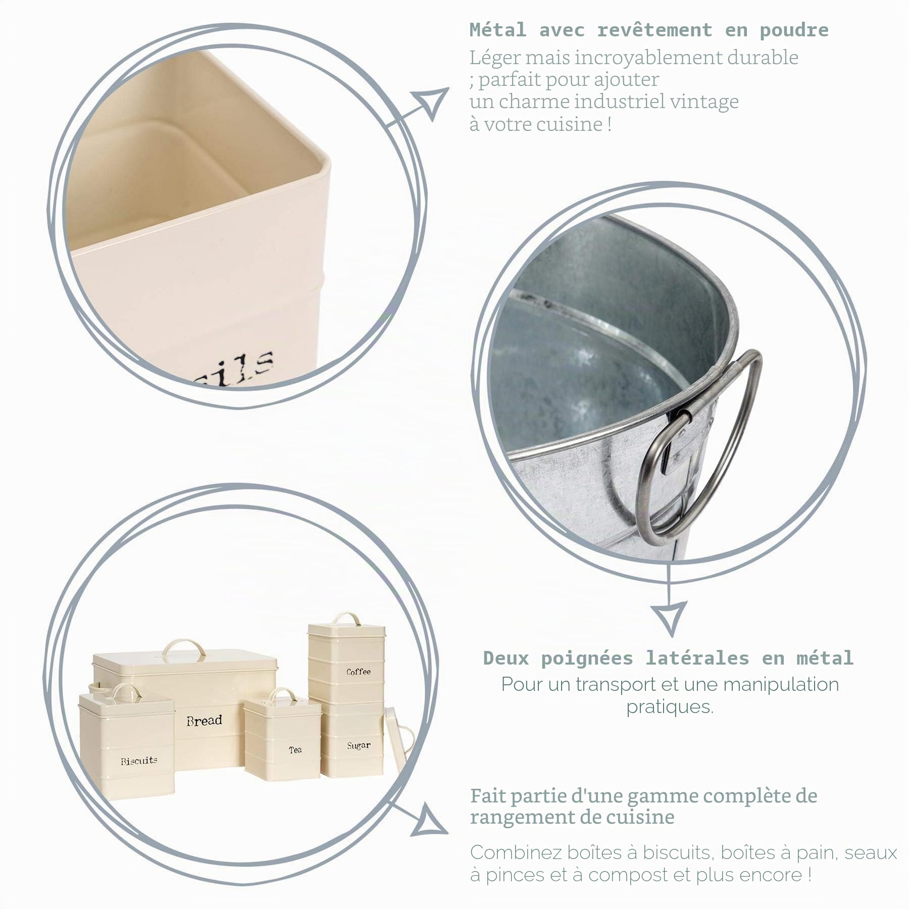 Harbour Housewares Boissons Froides industrielles Godet - Grand Vintage Style Party Acier Cooler Tub - poignées latérales - Crème