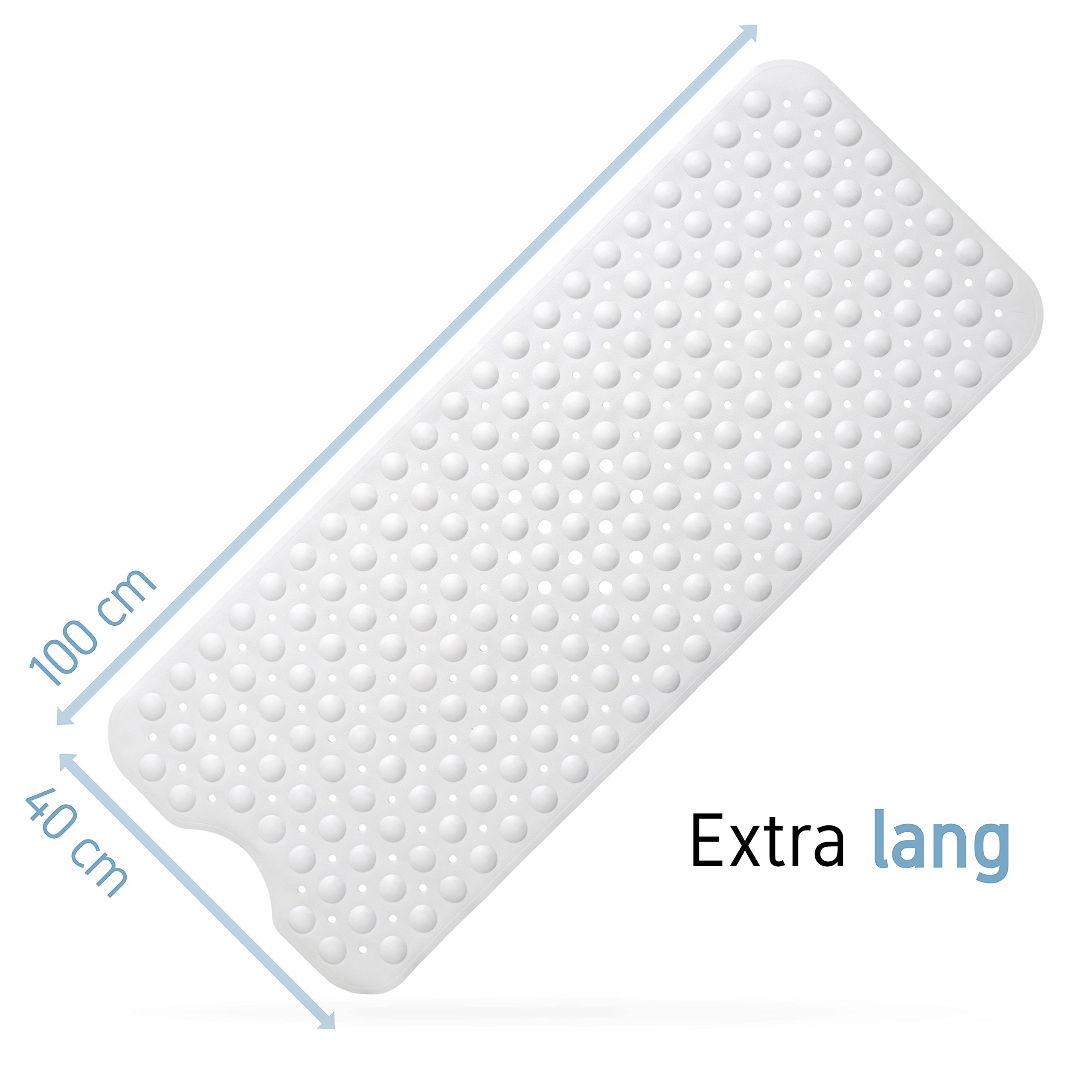 Tappetino Antiscivolo Extra Lungo Per Vasca/doccia 100x40 Cm – Ventose Potenti, Lavabile, Bianco