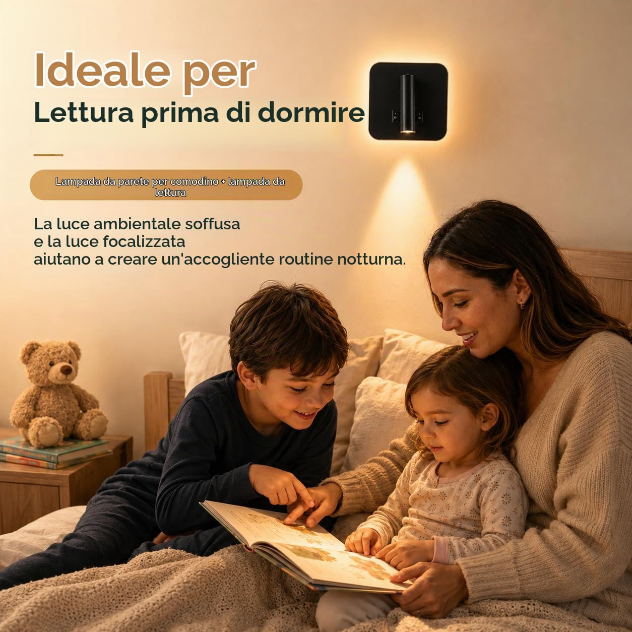 2Pcs Lampada da Parete LED, Applique da Parete Interno, Lampada da Lettura da Comodino con Porta di Ricarica USB e Interruttore, Regolabile a 360° Luce da Lettura per Camera da Letto Soggiorno