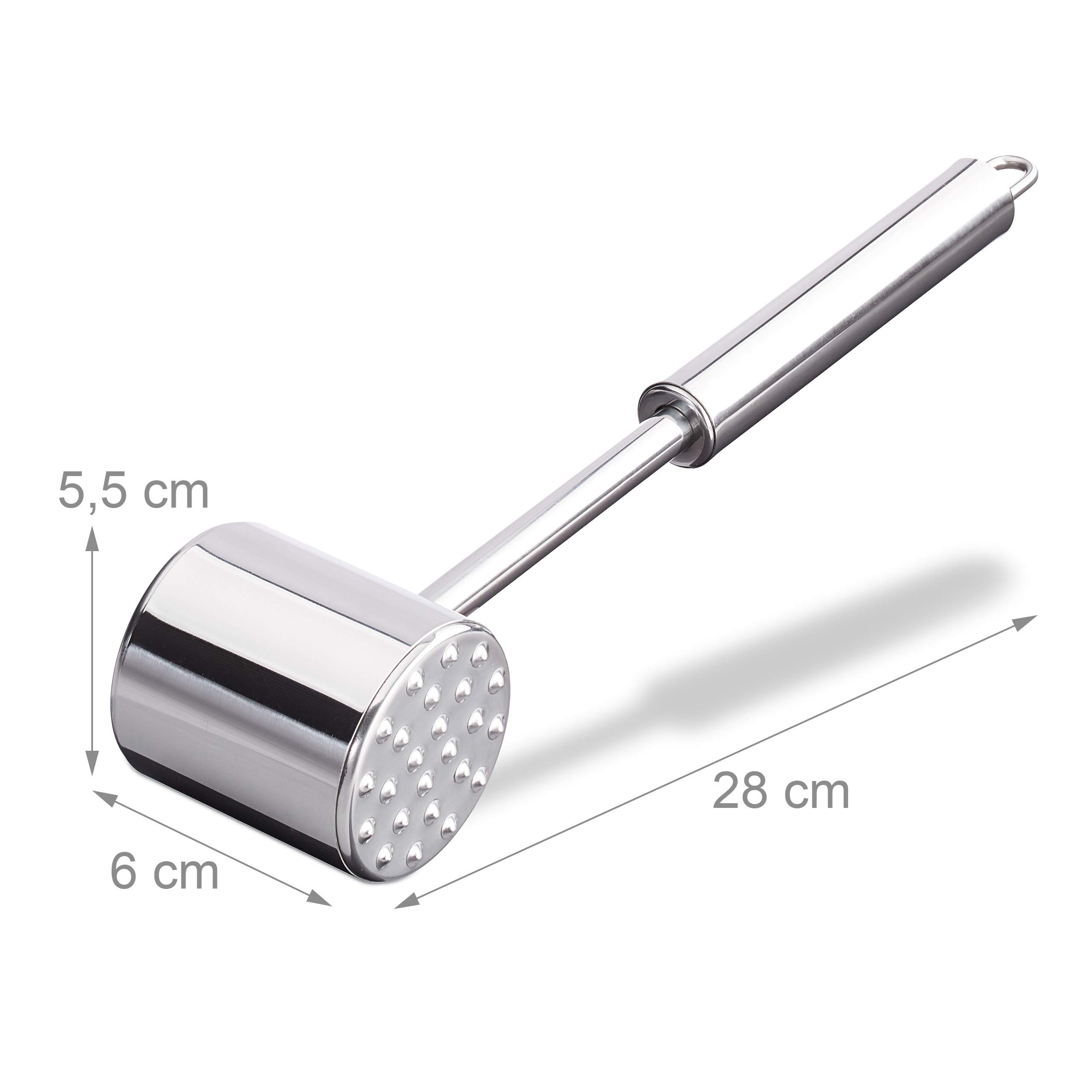 Relaxdays Profi Fleischklopfer, doppelseitig, Fleischhammer für Schnitzel, Steak, 28cm lang, rostfrei, Edelstahl, Silber