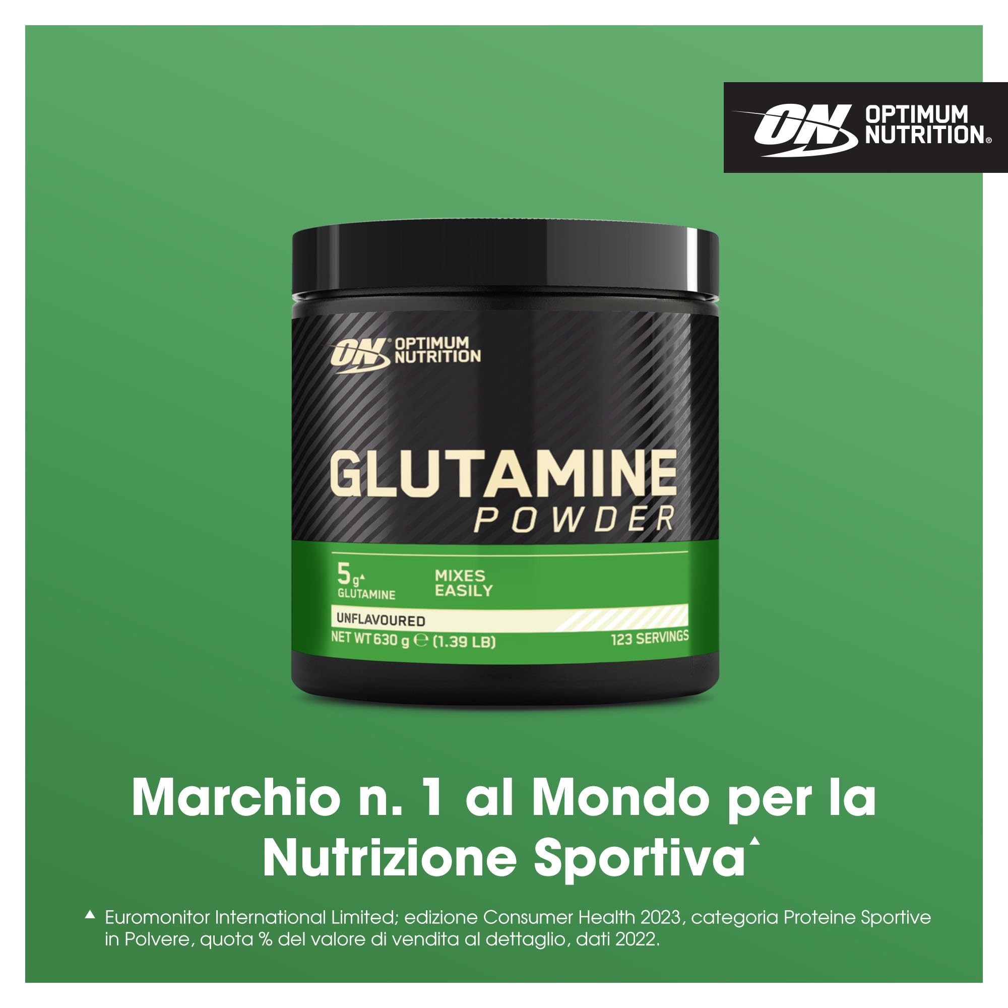 Optimum Nutrition Glutamine, Aminoacido L-Glutammina in Polvere, Integratore Alimentare per la Preparazione di Frullati Pre e Post-Allenamento, Non Aromatizzato, 123 Porzioni, 630 g