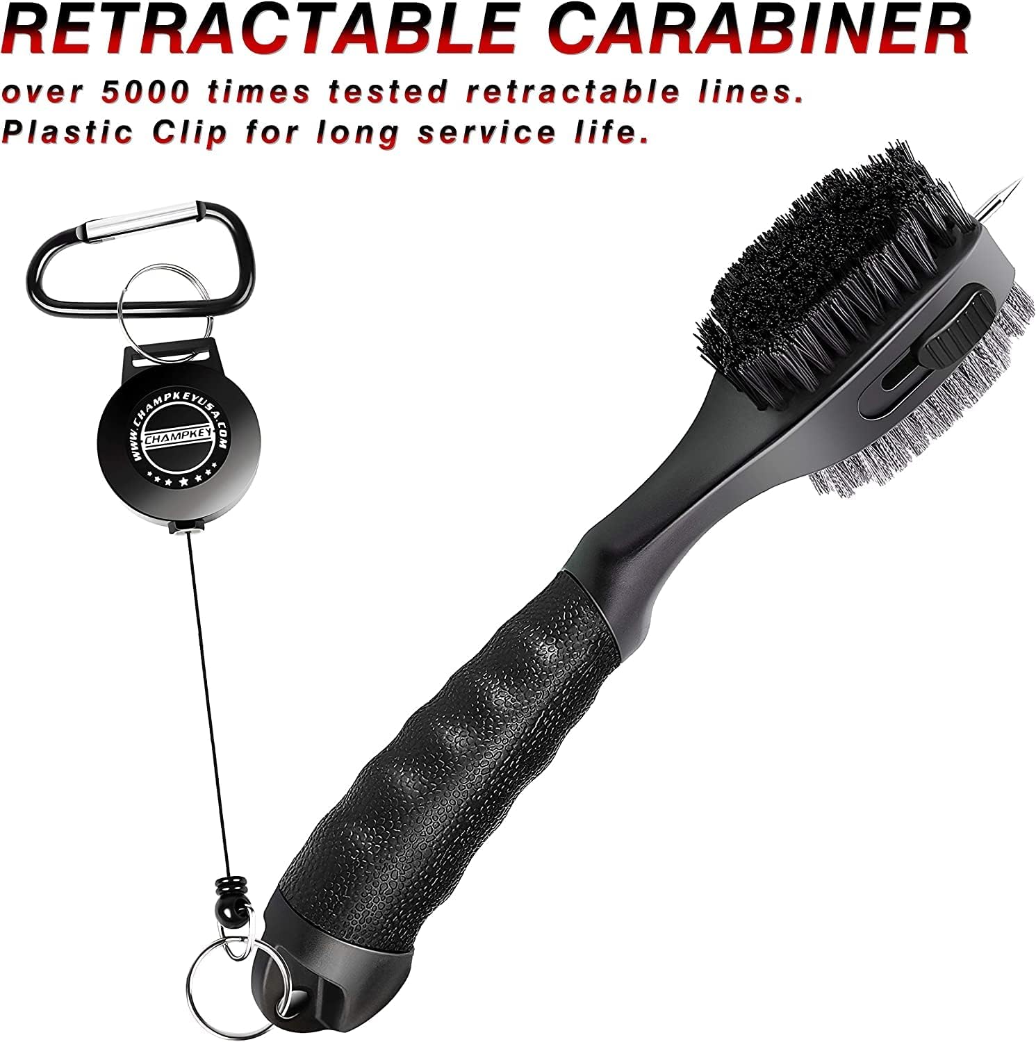 CHAMPKEY PRO Retractable Golf Club Brush - Oversized Brush Head with Soft Rubber Hand Grip & Retractable Groove Cleaner Golf Brush(Black(2 Pcs)) - Image 6