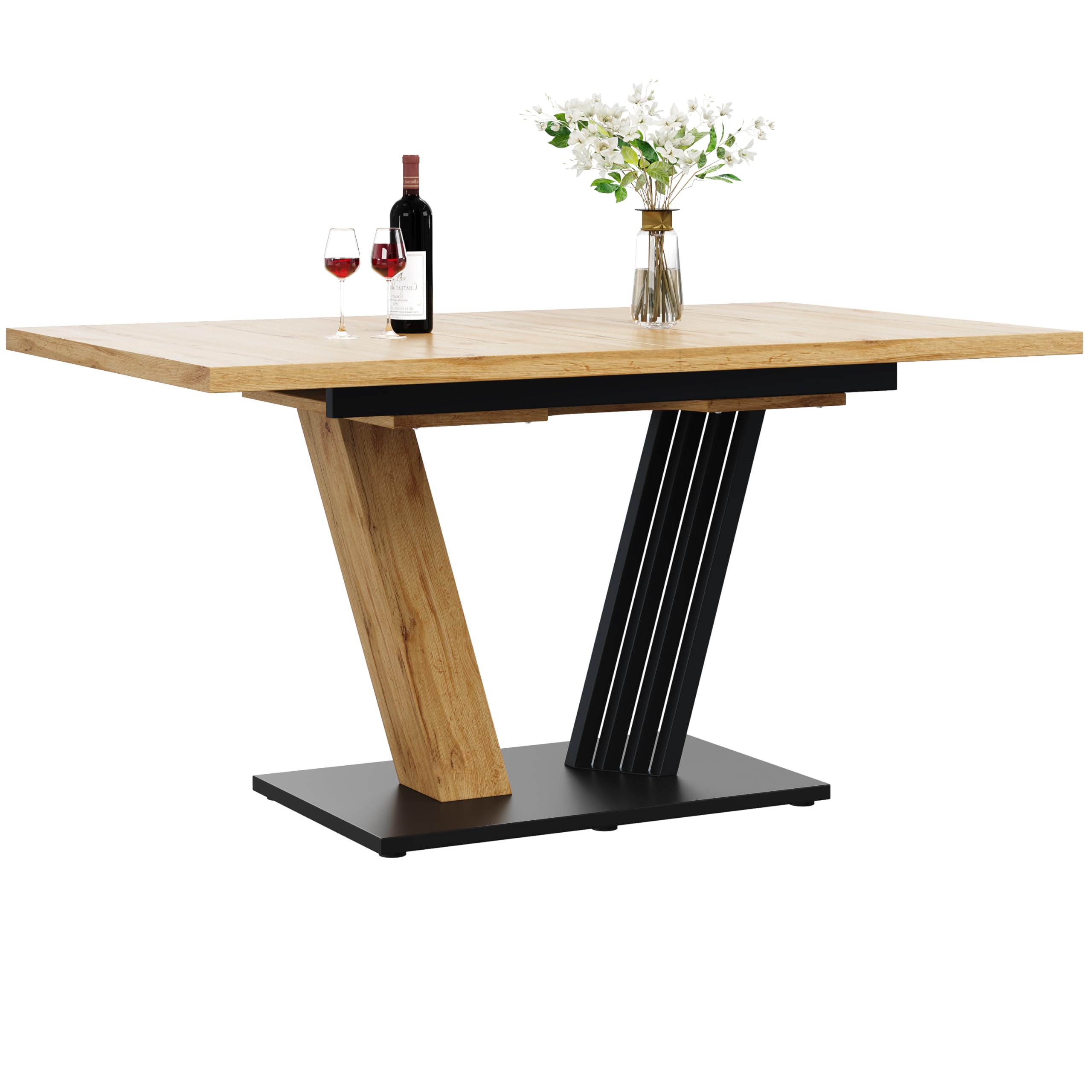 Tavolo allungabile 120-160 x 80 x 76 cm, effetto legno, gambe a forma di ala, cucina e soggiorno