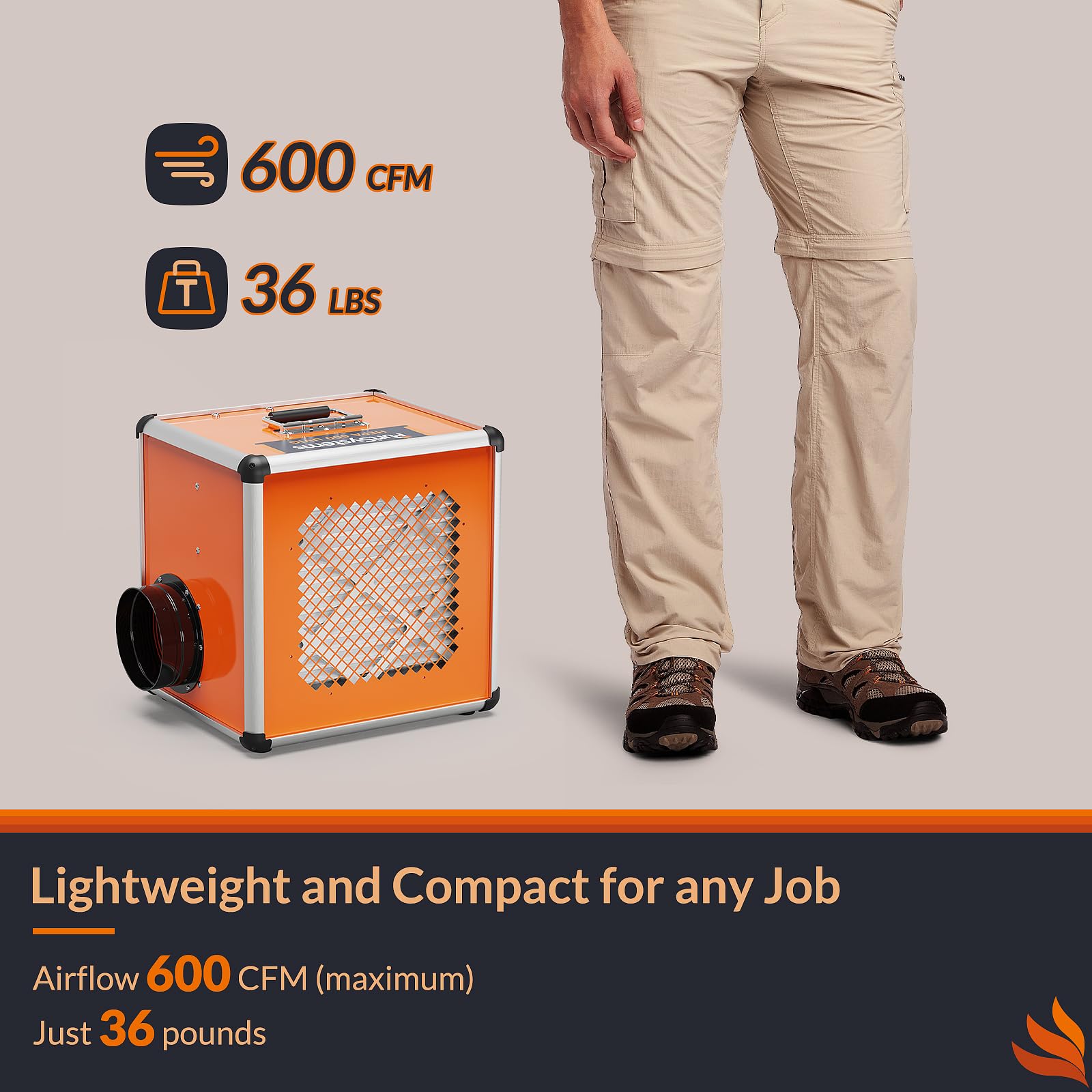 PURISYSTEMS Air Scrubber, Industrial/Commercial Air Purifier with Light/Ion Generator, 5-Stage Filtration, 800 sq.ft, 600 CFM, Stackable, GFCI Outlet, Heavy Duty Negative Air Machine