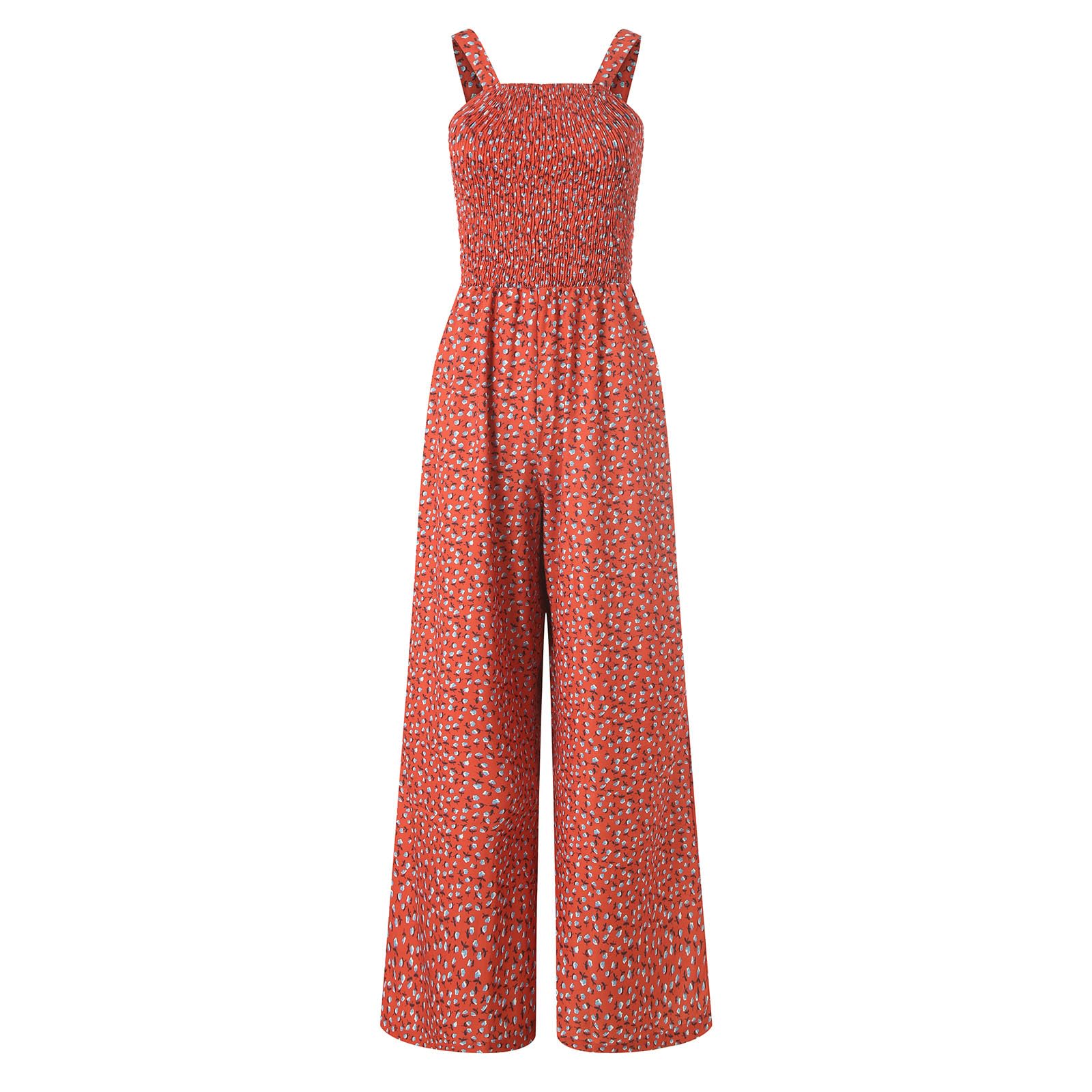 Mono Mujer Verano Elegante Monos de Vestir Estampado Floral Peto de Pierna Ancha Mono Mujer Casual Sin Mangas Pantalón Rompers Verano Tirantes Anchos Peto con Bolsillos Holgado Clásico Palazzo