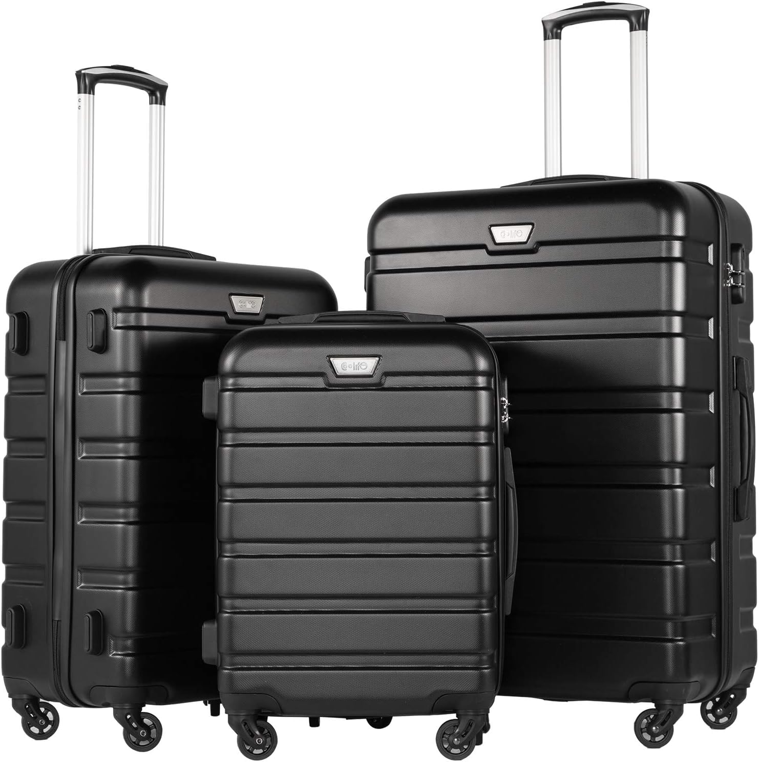 CoolifeLuggage 3 Piece Set Suitcase Spinner Hardshell Lightweight TSA Lock (black, 3 piece set(20in24in28in))Global Recycled StandardGlobal Recycled StandardGlobal Recycled Standard
