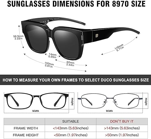 Miniatura 2 de DUCO Gafas de sol ajustadas envolventes polarizadas sobre gafas de sol para hombres y mujeres, protección UV DC8970
