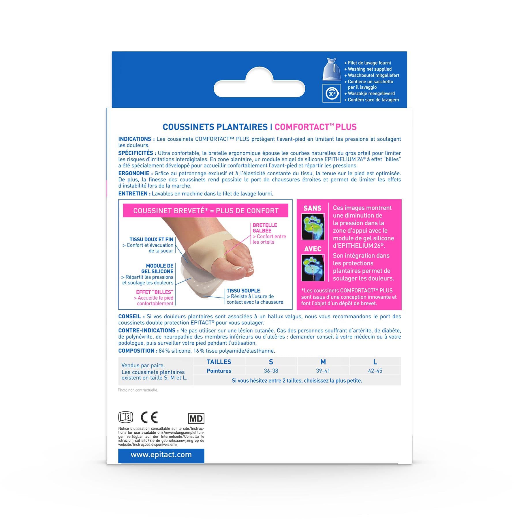 Epitact | Coussinets Plantaires Nouvelle Génération Comfortact Plus | Douleur Plantaire, Durillon | Préviennent et Soulagent les Douleurs Sous l’Avant-Pied | Effet Massant (M (39-41))