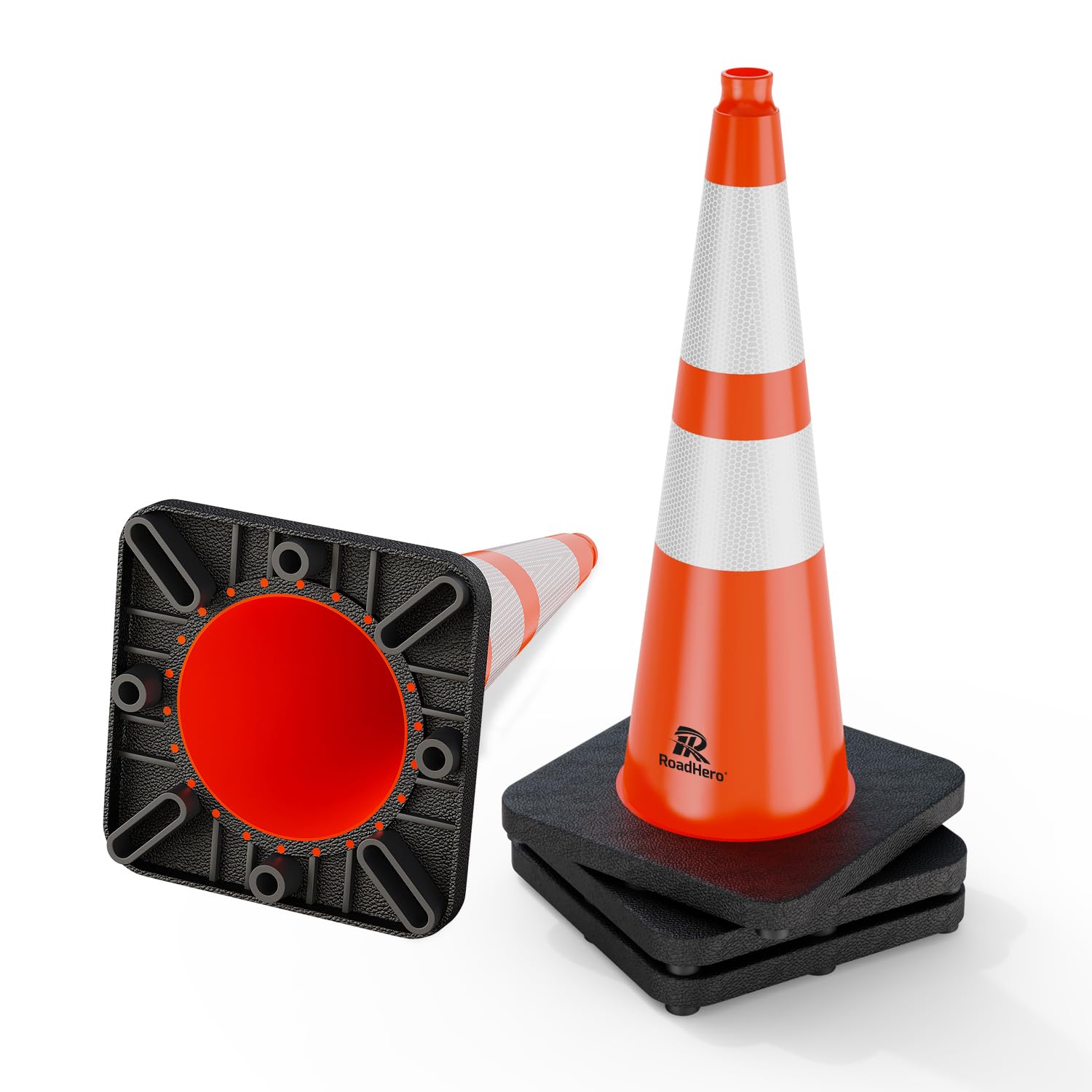 RoadHero 4 Pack 28 Inch 5.5 Lb Traffic Cones with Heavy Black Base, Orange Safety Cone with Reflective Collar for Parking Lot, Construction Work, Road Safety 28 Inch Orange 4
