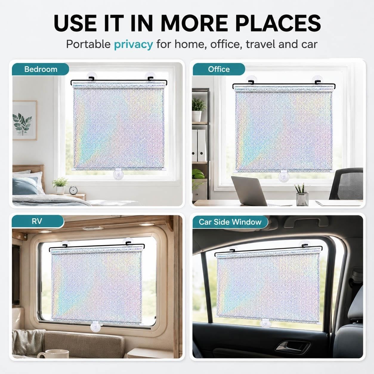Rullo Oscurante per Finestre con Ventose, 90% Blocco della Luce, Avvolgibile Riflettente Senza Forare, Schermo Privacy per Camera Ufficio Camper Auto(W 65 x 100 cm)