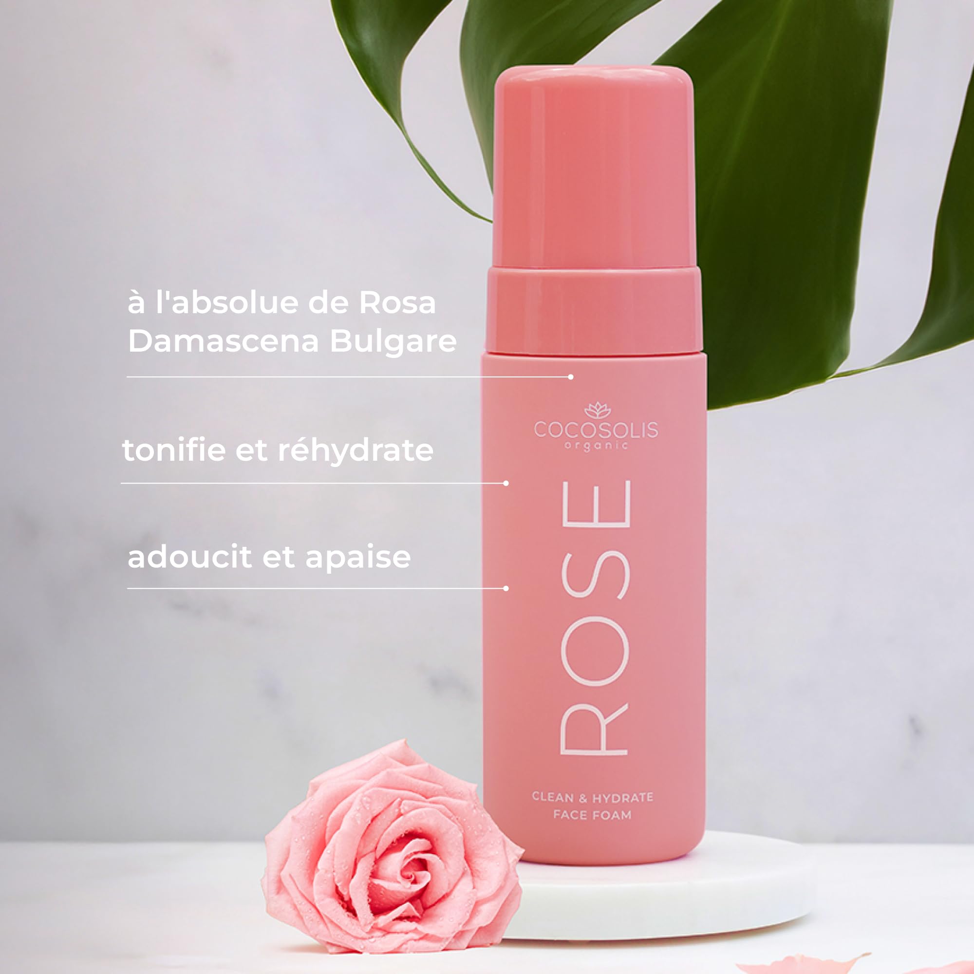 COCOSOLIS Rose Clean & Hydrate Mousse nettoyante pour le visage en profondeur avec acide hyaluronique hydratant et glycérine