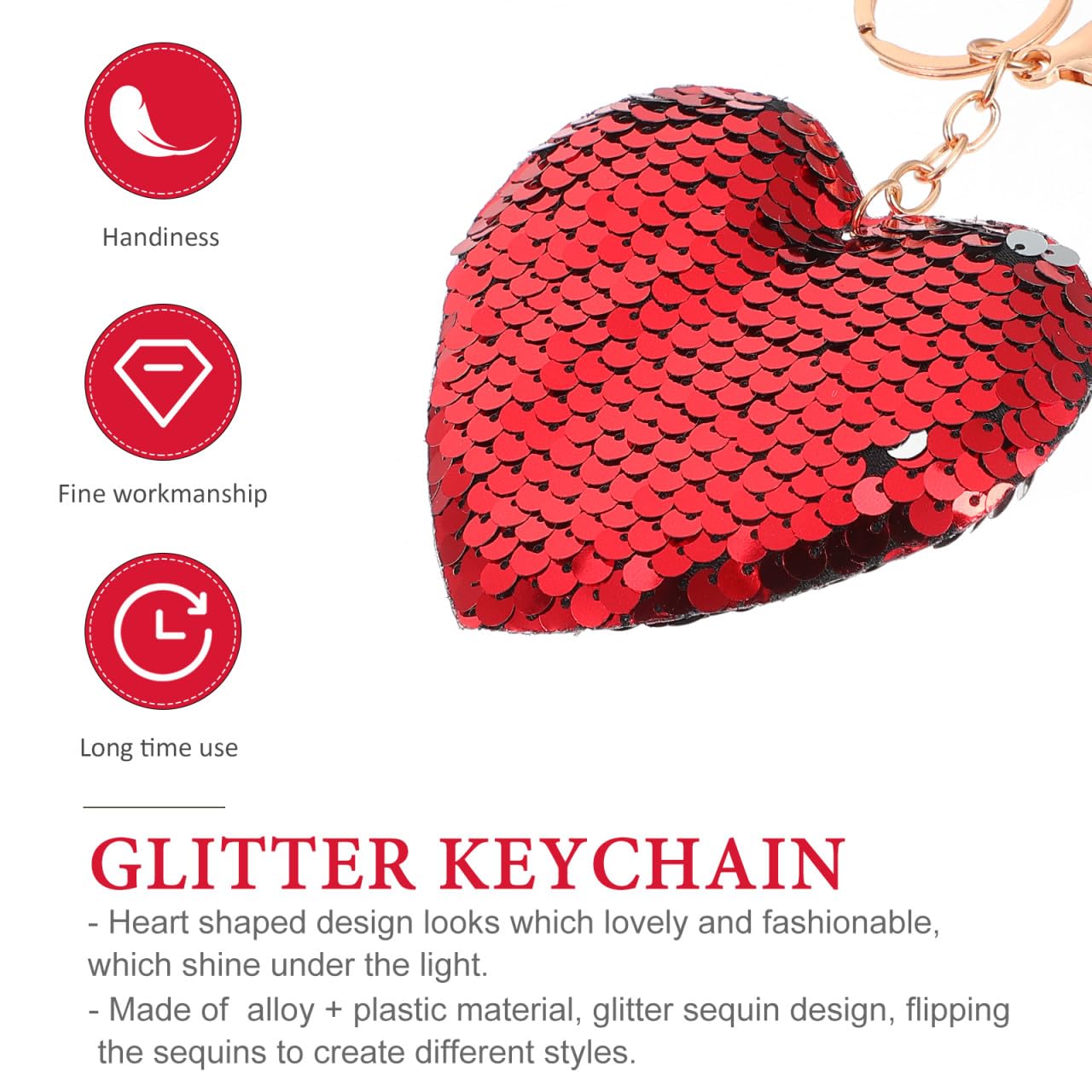 GALPADA Pezzi portachiavi con paillettes ciondolo a cuore portachiavi glitterato con paillettes decorazioni per appendere chiavi portachiavi a cuore con paillettes pendente lega