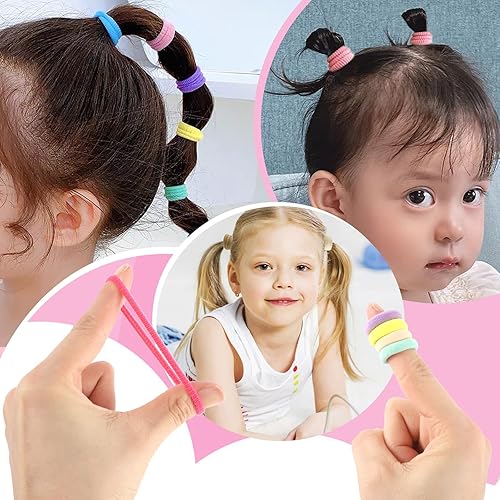 Miniatura 6 de 400 ligas para el pelo de bebé, 0.8 pulgadas multicolor para niñas, de algodón, suave, sin costuras, para coleta, rellenos de calcetines para niños
