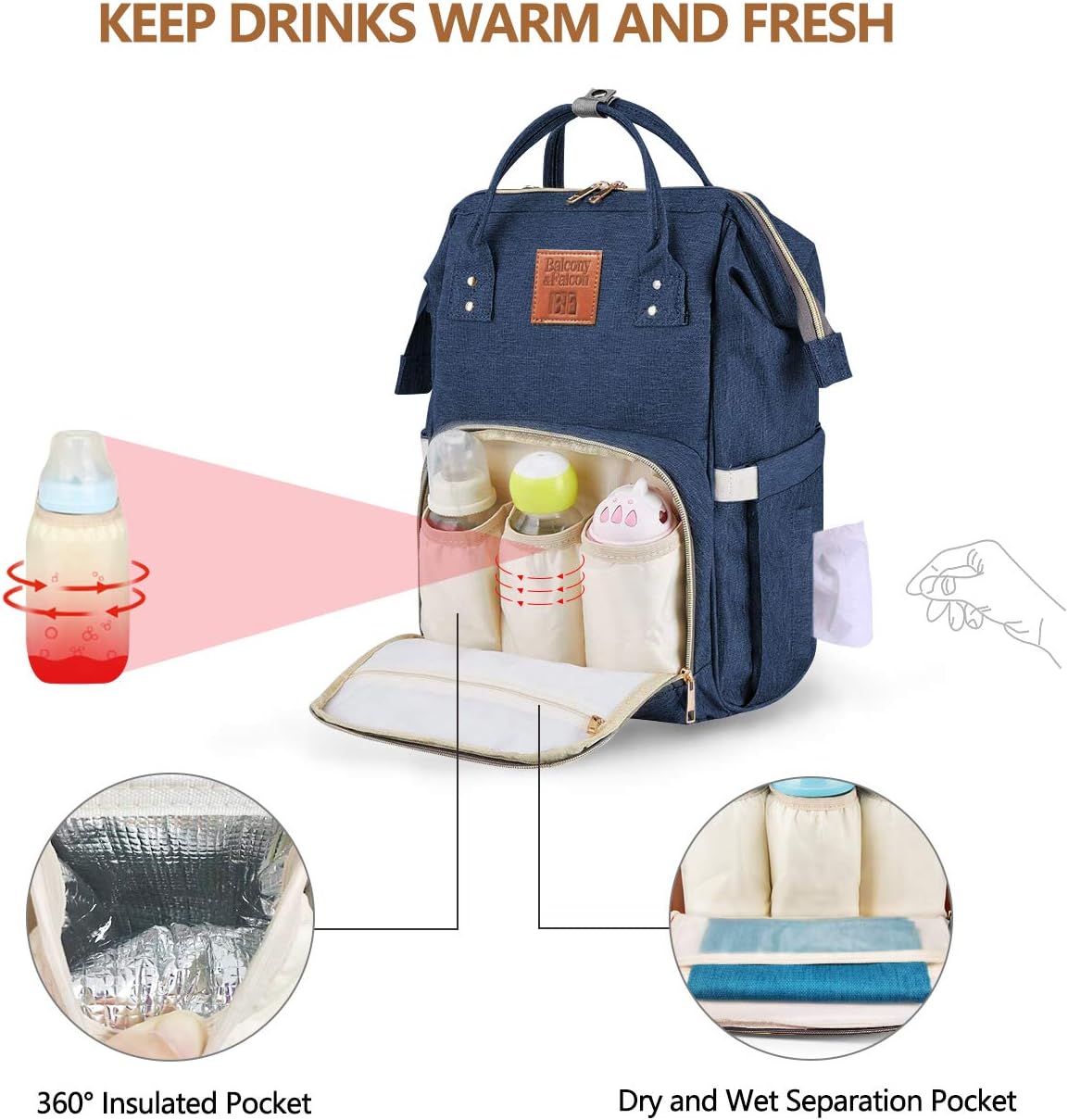 BALCONY & FALCON Multi-Functional Diaper Bag Backpack with Changing Pad Waterproof Nappy Bag